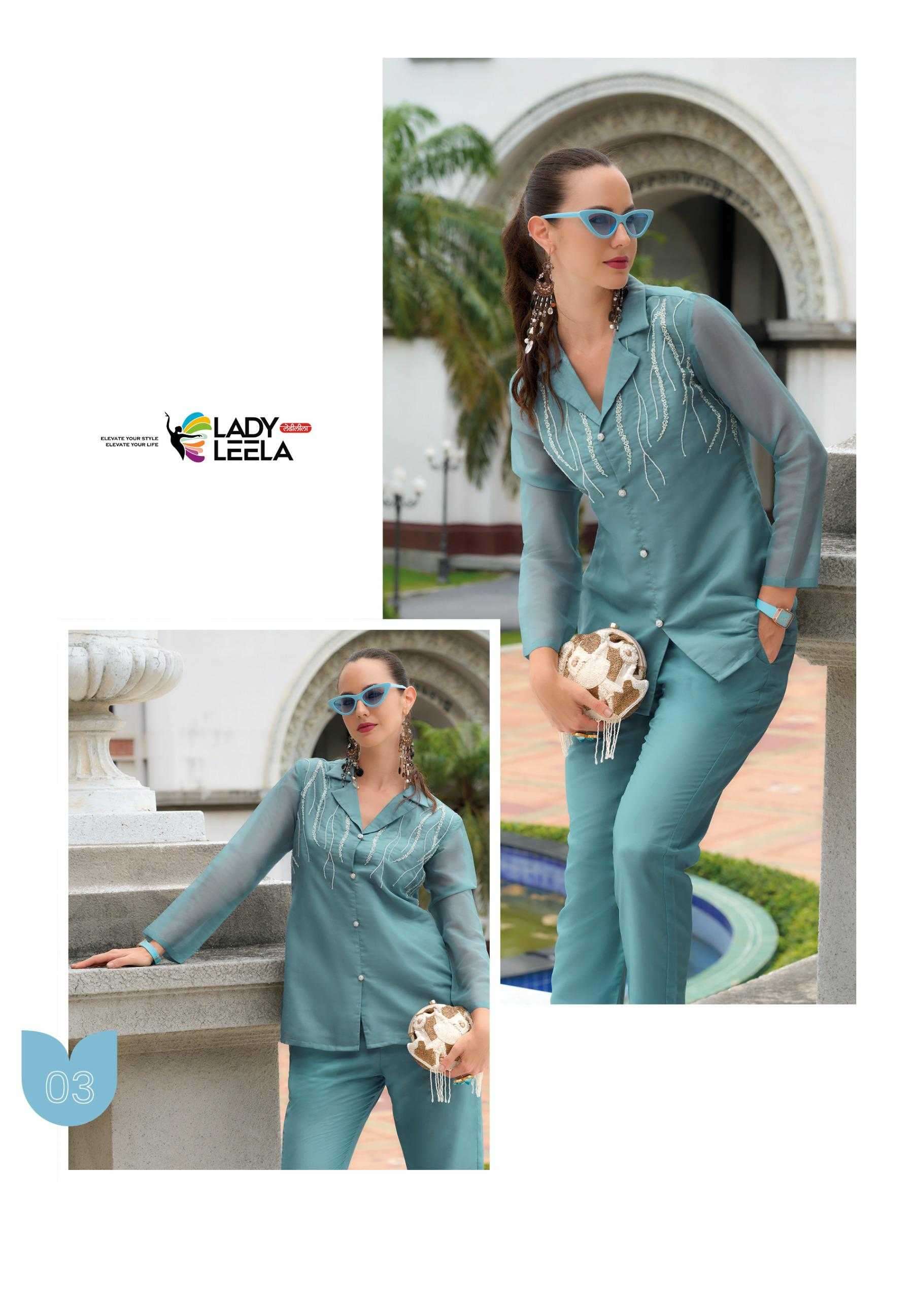 LADY LEELA PRESENTS MARBLES VOL-5 READYMADE VISCOSE ORGANZA CLASSIC LOOK CO-ORDS CATALOG WHOLESALER AND EXPORTER IN SURAT