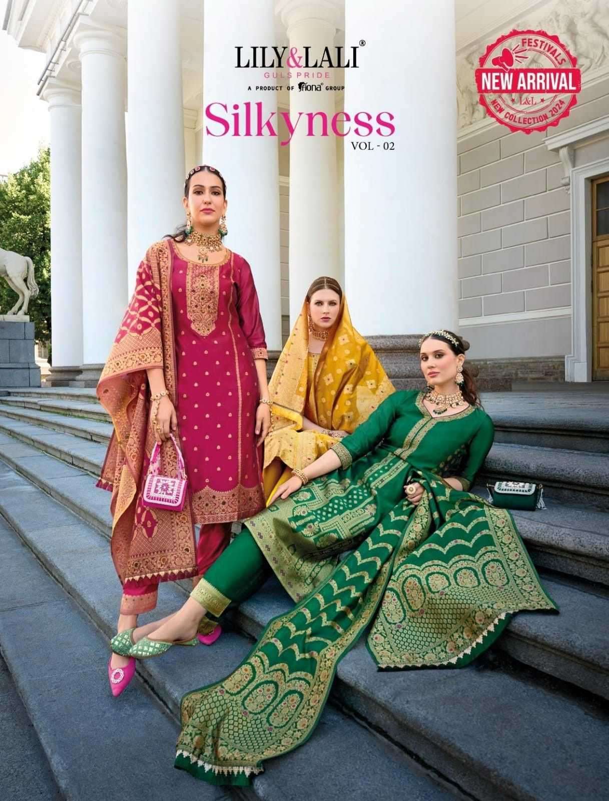 LILY & LALI PRESENTS SILKYNESS VOL-2 ORGANZA JACQUARD FULL STITCH PARTY WEAR SUITS FOR WOMEN CATALOG WHOLESALER AND EXPORTER 