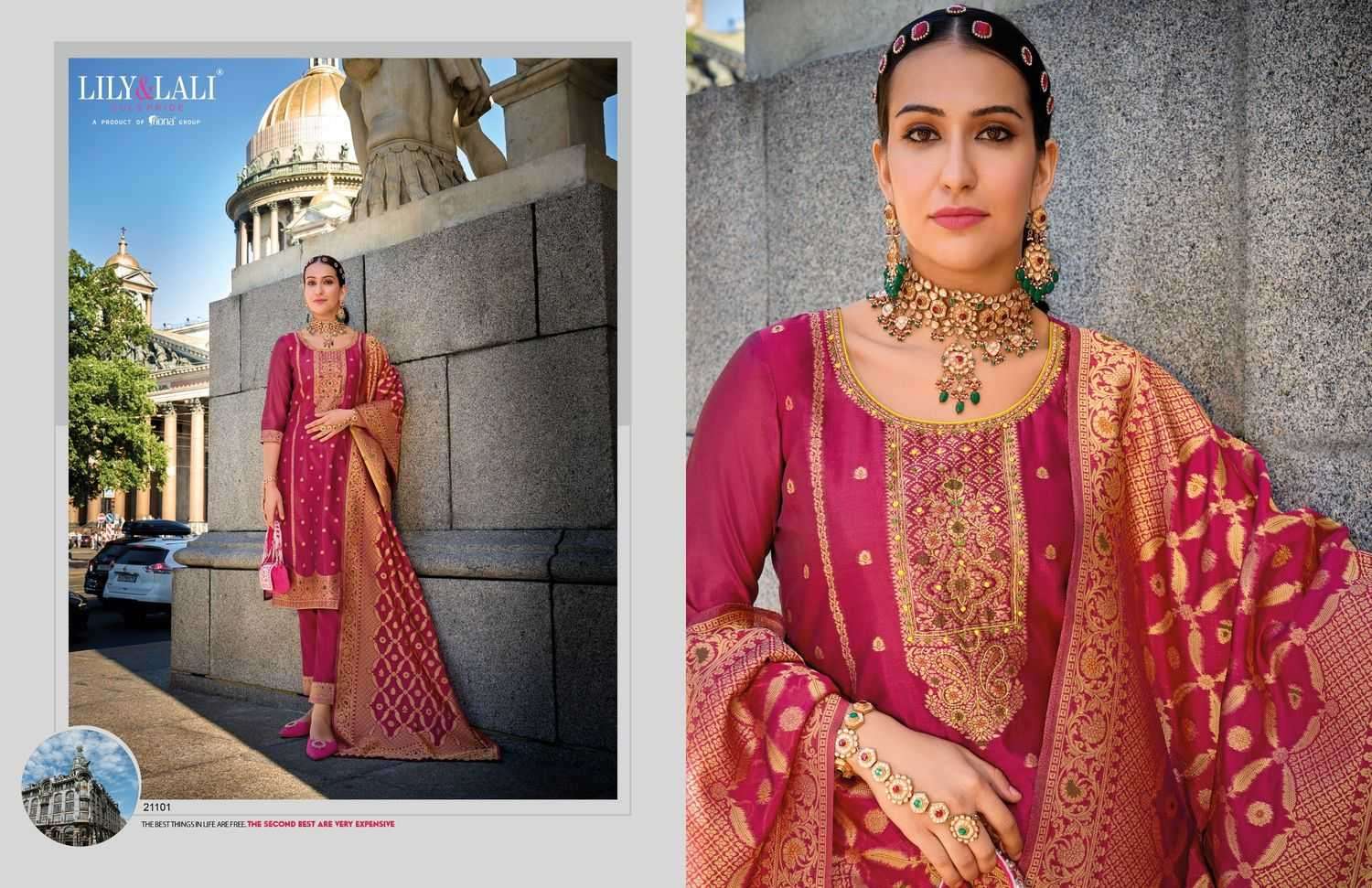 LILY & LALI PRESENTS SILKYNESS VOL-2 ORGANZA JACQUARD FULL STITCH PARTY WEAR SUITS FOR WOMEN CATALOG WHOLESALER AND EXPORTER 