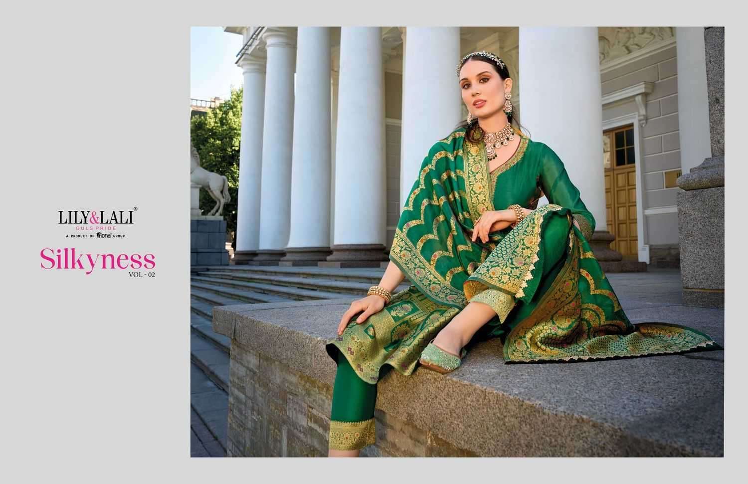 LILY & LALI PRESENTS SILKYNESS VOL-2 ORGANZA JACQUARD FULL STITCH PARTY WEAR SUITS FOR WOMEN CATALOG WHOLESALER AND EXPORTER 