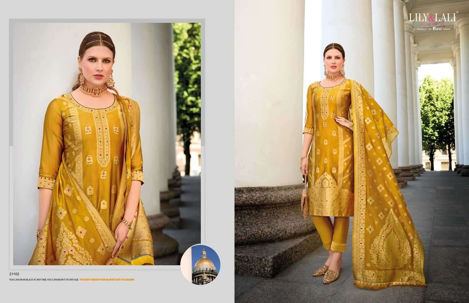 LILY & LALI PRESENTS SILKYNESS VOL-2 ORGANZA JACQUARD FULL STITCH PARTY WEAR SUITS FOR WOMEN CATALOG WHOLESALER AND EXPORTER 