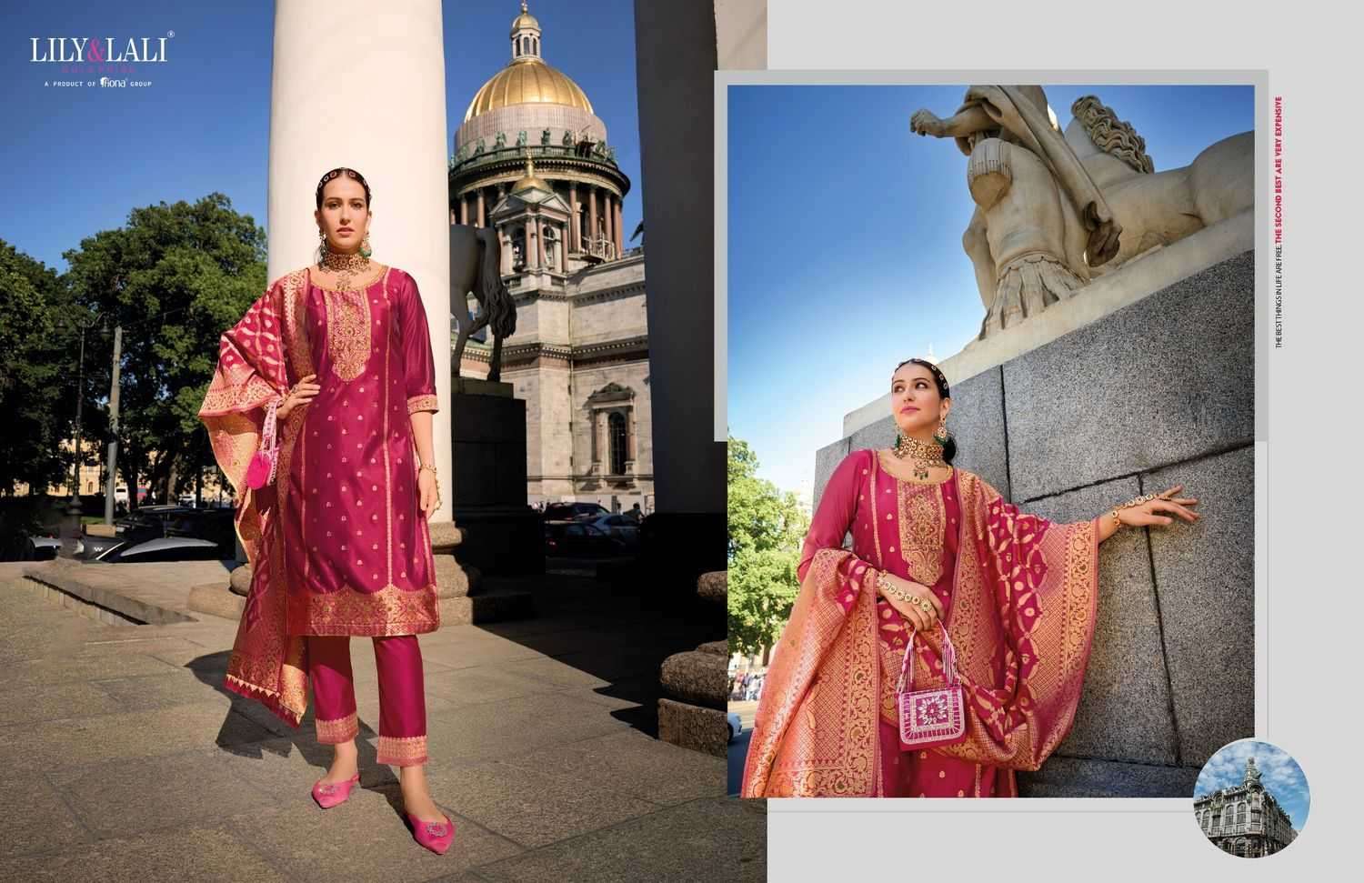 LILY & LALI PRESENTS SILKYNESS VOL-2 ORGANZA JACQUARD FULL STITCH PARTY WEAR SUITS FOR WOMEN CATALOG WHOLESALER AND EXPORTER 