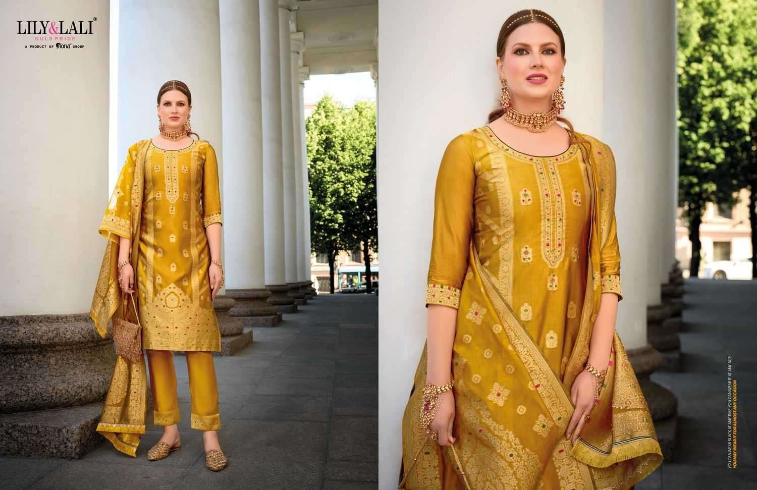 LILY & LALI PRESENTS SILKYNESS VOL-2 ORGANZA JACQUARD FULL STITCH PARTY WEAR SUITS FOR WOMEN CATALOG WHOLESALER AND EXPORTER 