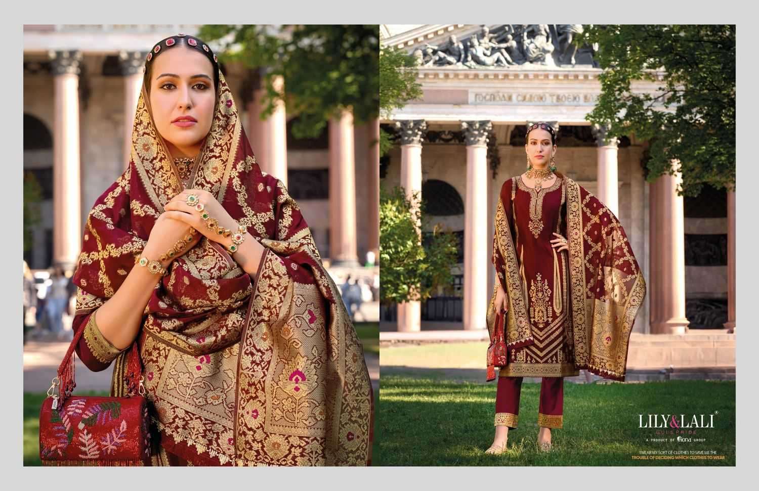 LILY & LALI PRESENTS SILKYNESS VOL-2 ORGANZA JACQUARD FULL STITCH PARTY WEAR SUITS FOR WOMEN CATALOG WHOLESALER AND EXPORTER 