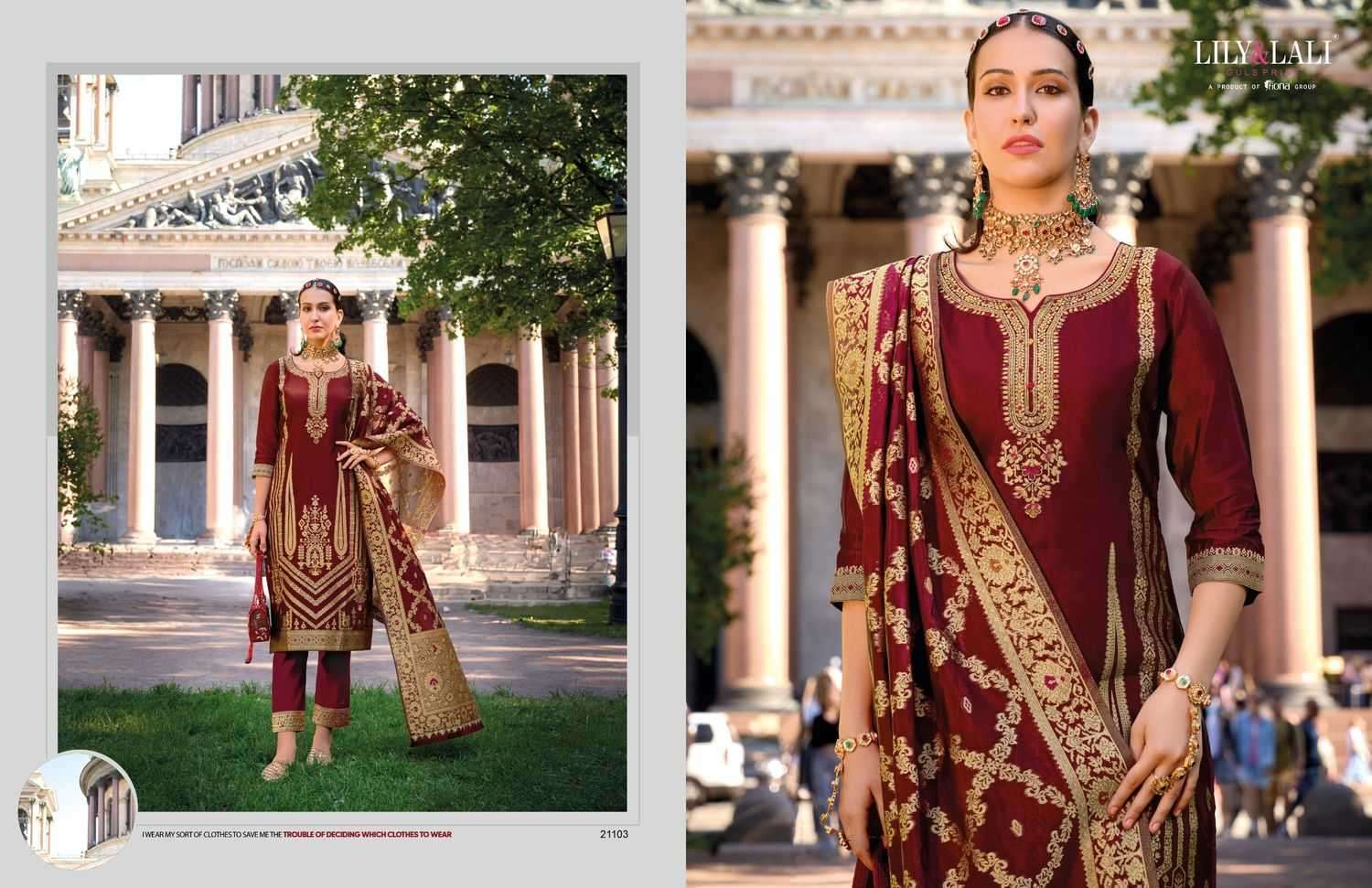 LILY & LALI PRESENTS SILKYNESS VOL-2 ORGANZA JACQUARD FULL STITCH PARTY WEAR SUITS FOR WOMEN CATALOG WHOLESALER AND EXPORTER 