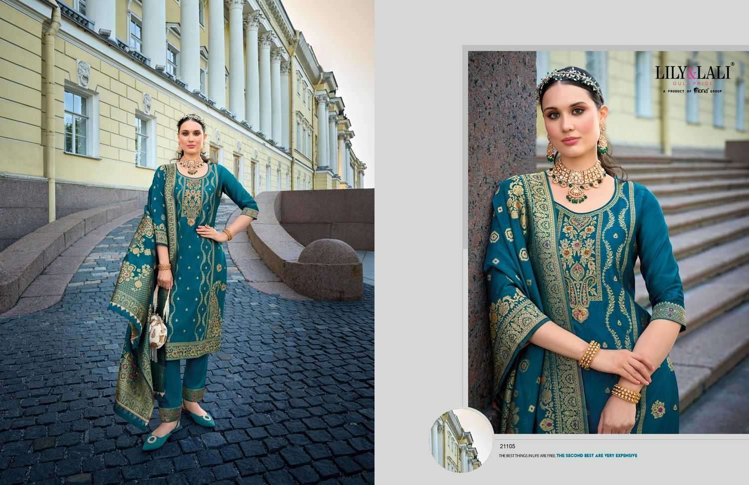 LILY & LALI PRESENTS SILKYNESS VOL-2 ORGANZA JACQUARD FULL STITCH PARTY WEAR SUITS FOR WOMEN CATALOG WHOLESALER AND EXPORTER 