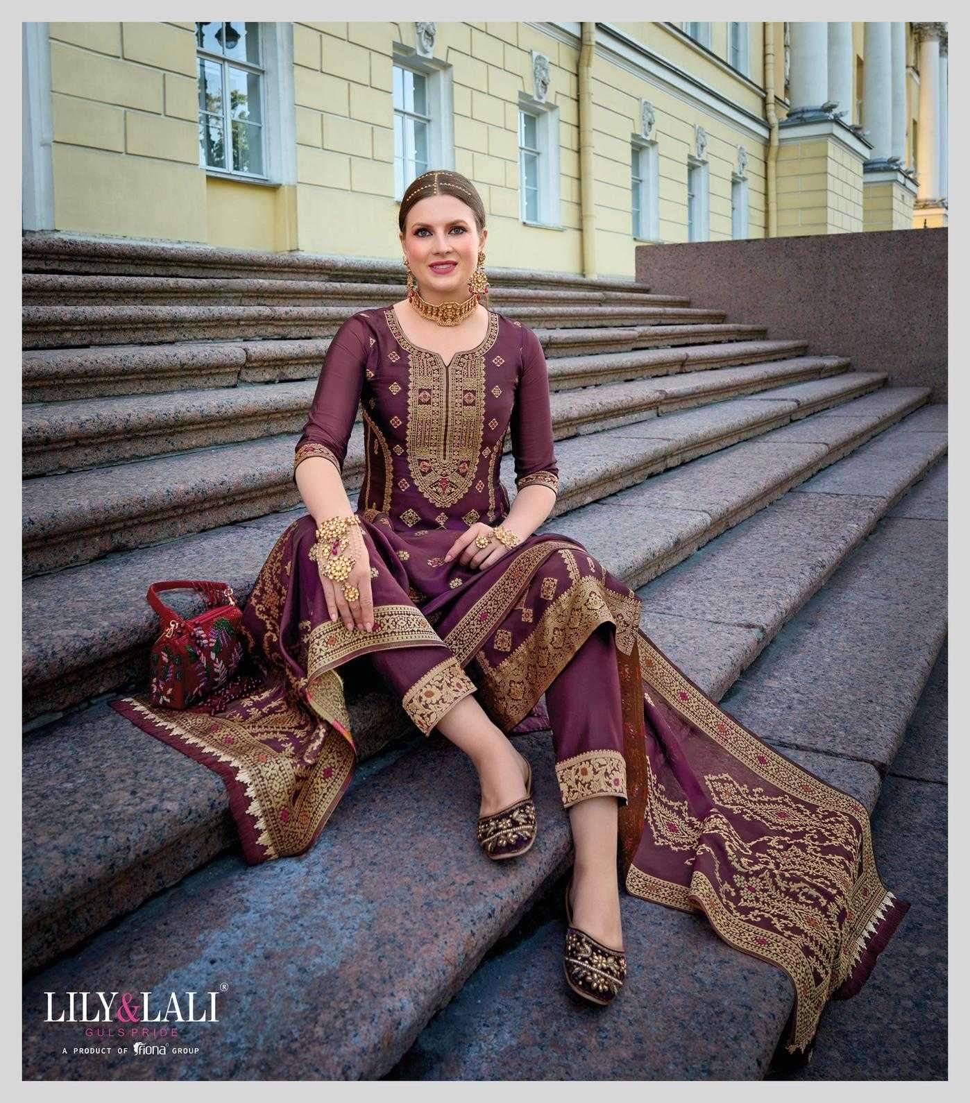 LILY & LALI PRESENTS SILKYNESS VOL-2 ORGANZA JACQUARD FULL STITCH PARTY WEAR SUITS FOR WOMEN CATALOG WHOLESALER AND EXPORTER 