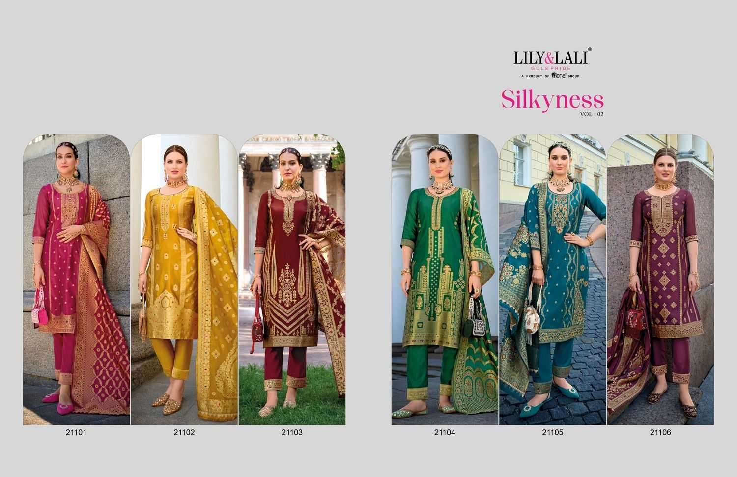 LILY & LALI PRESENTS SILKYNESS VOL-2 ORGANZA JACQUARD FULL STITCH PARTY WEAR SUITS FOR WOMEN CATALOG WHOLESALER AND EXPORTER 
