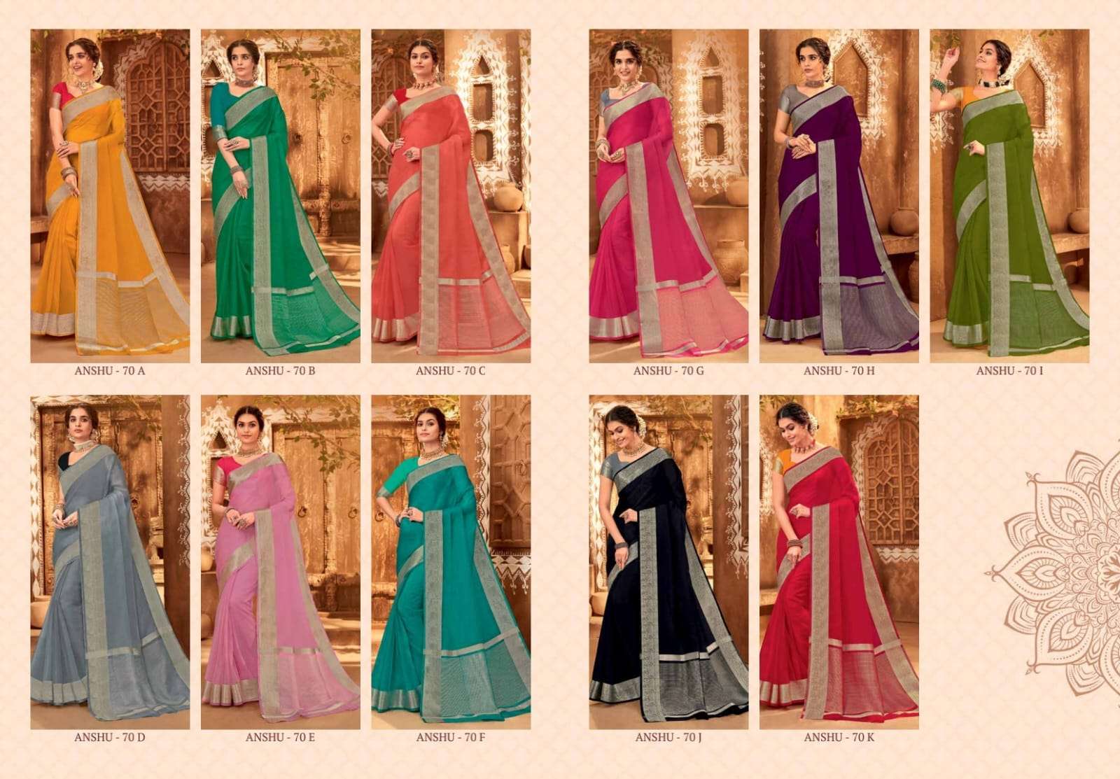 RAJGURU PRESENTS ANSHU COPPER-70 DESIGNER FANCY SILK SAREES CATALOG WHOLESALER AND EXPORTER IN SURAT