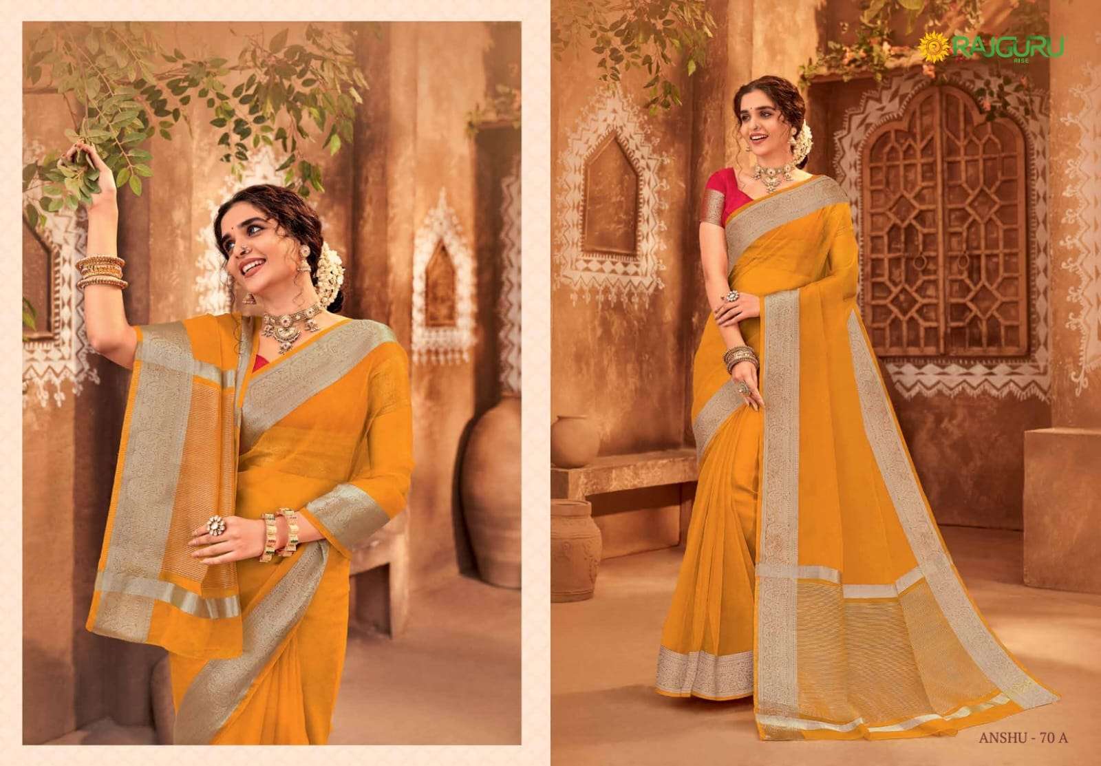 RAJGURU PRESENTS ANSHU COPPER-70 DESIGNER FANCY SILK SAREES CATALOG WHOLESALER AND EXPORTER IN SURAT