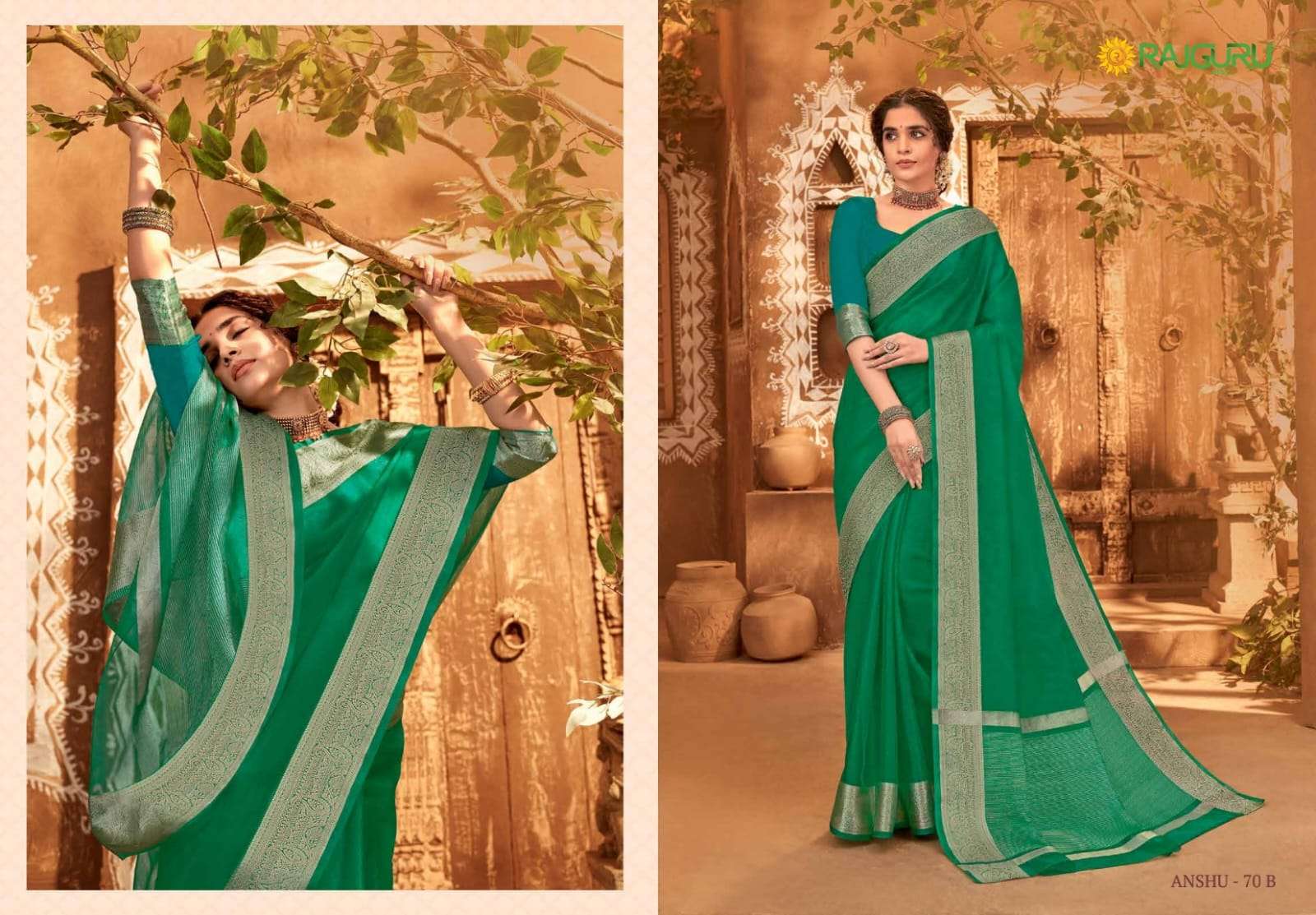 RAJGURU PRESENTS ANSHU COPPER-70 DESIGNER FANCY SILK SAREES CATALOG WHOLESALER AND EXPORTER IN SURAT