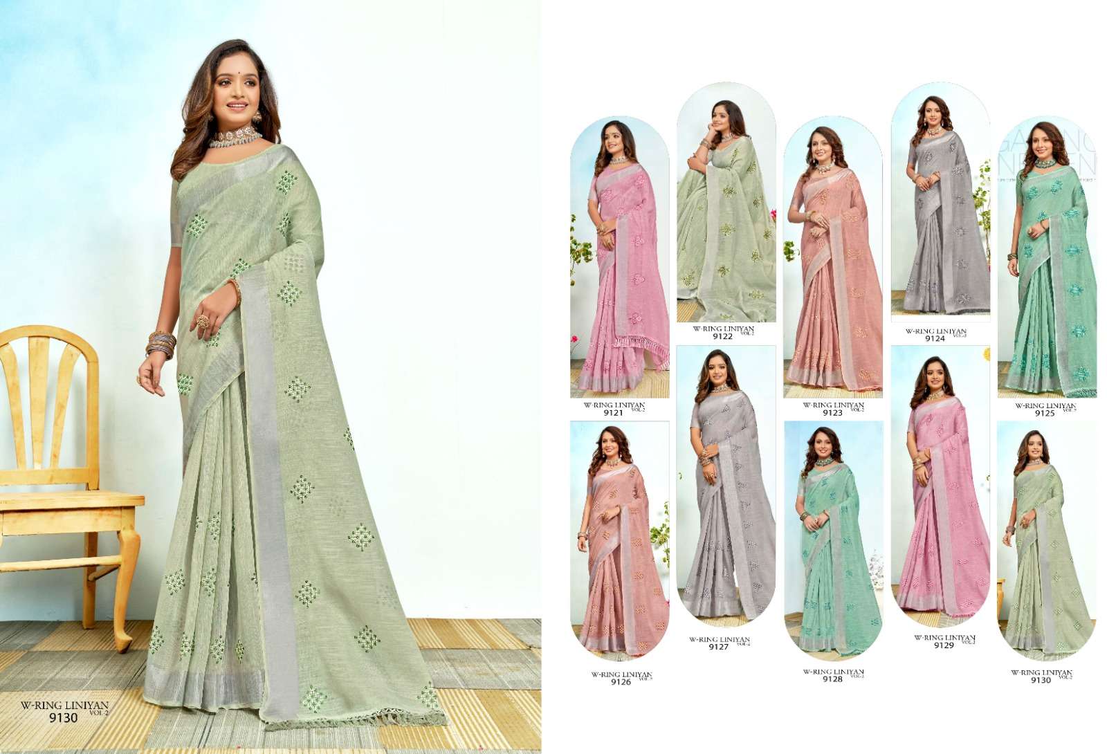 RAJGURU PRESENTS W-RING-LINIYAN DESIGNER FANCY SAREES CATALOG WHOLESALER AND EXPORTER IN SURAT CATALOG WHOLESALER AND EXPORTER IN SURAT 