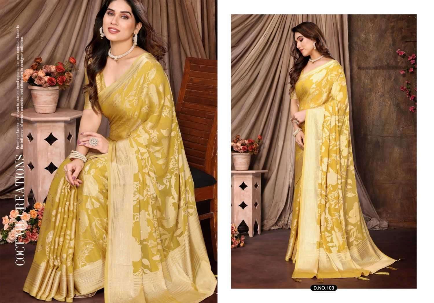 SHUBH SHREE CREATION PRESENTS SIARA BRASSO UNIQUE COLOURS SAREE WITH BLOUSE CATALOG WHOLESALER AND EXPORTER 