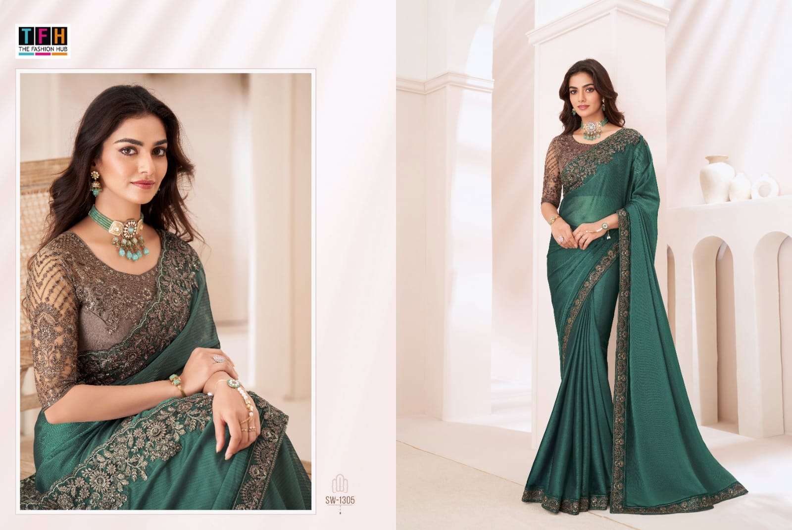 TFH PRESENTS SANDALWOOD VOL-13 FANCY DESIGNER WORK SILK SAREE CATALOG WHOLESALER AND EXPORTER IN SURAT 
