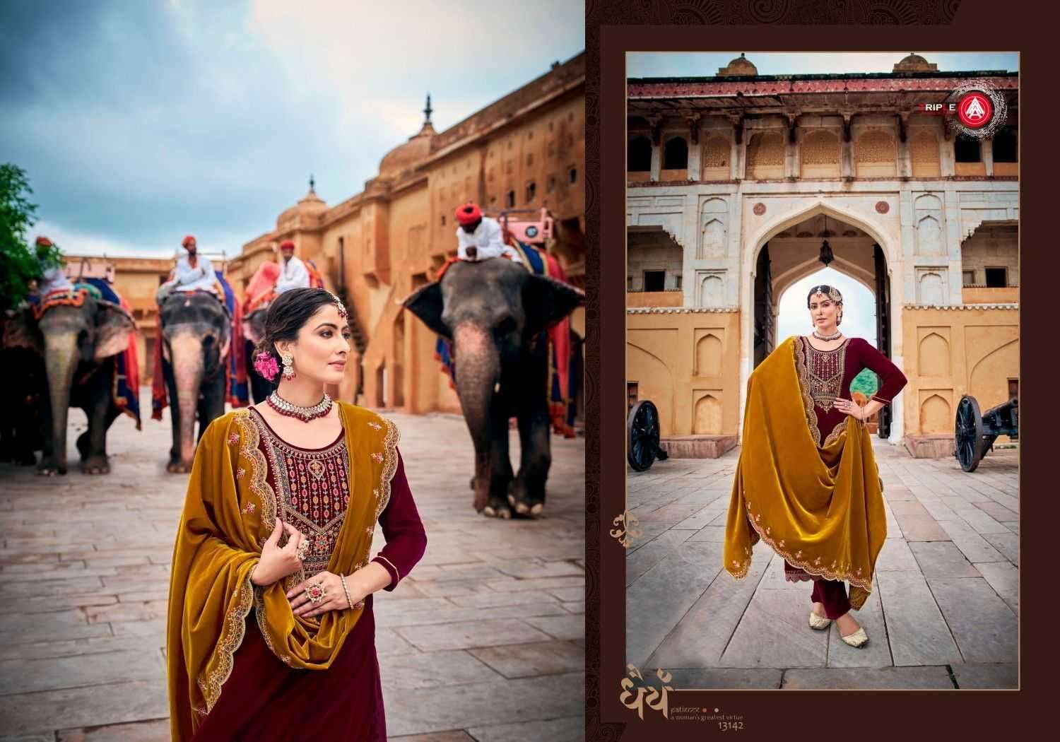 TRIPLE A PRESENTS ALAKHNANDA VELVET AMAZING WORK WINTER FULLY STITCH DESIGNER 3PCS  SALWAR SUITS CATALOG WHOLESALER AND EXPORTER