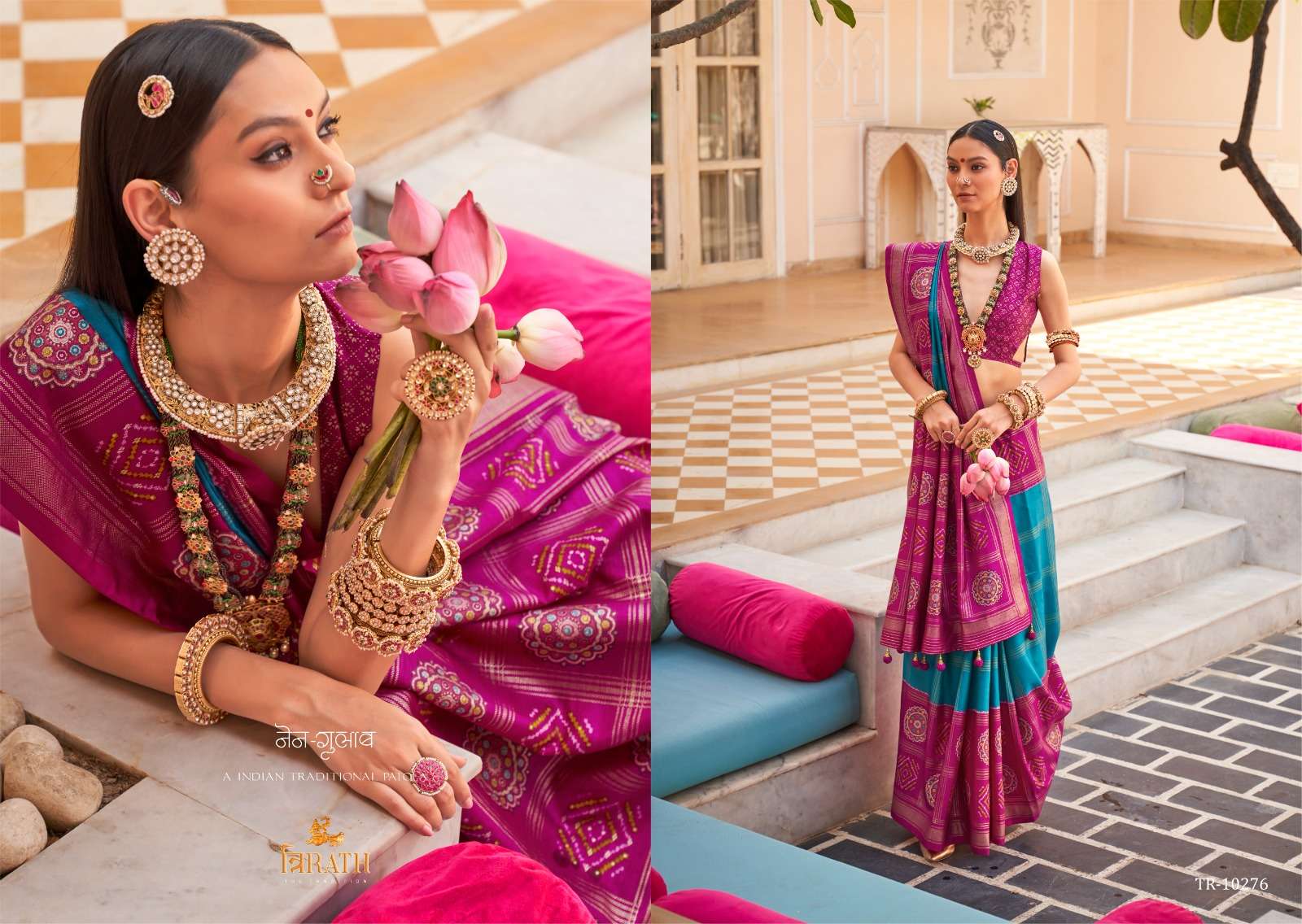 TRIRATH PRESENT GULAB PATOLA DESIGNER WEDDING WEAR SAREES CATALOG WHOLESALER AND EXPORTER IN SURAT  
