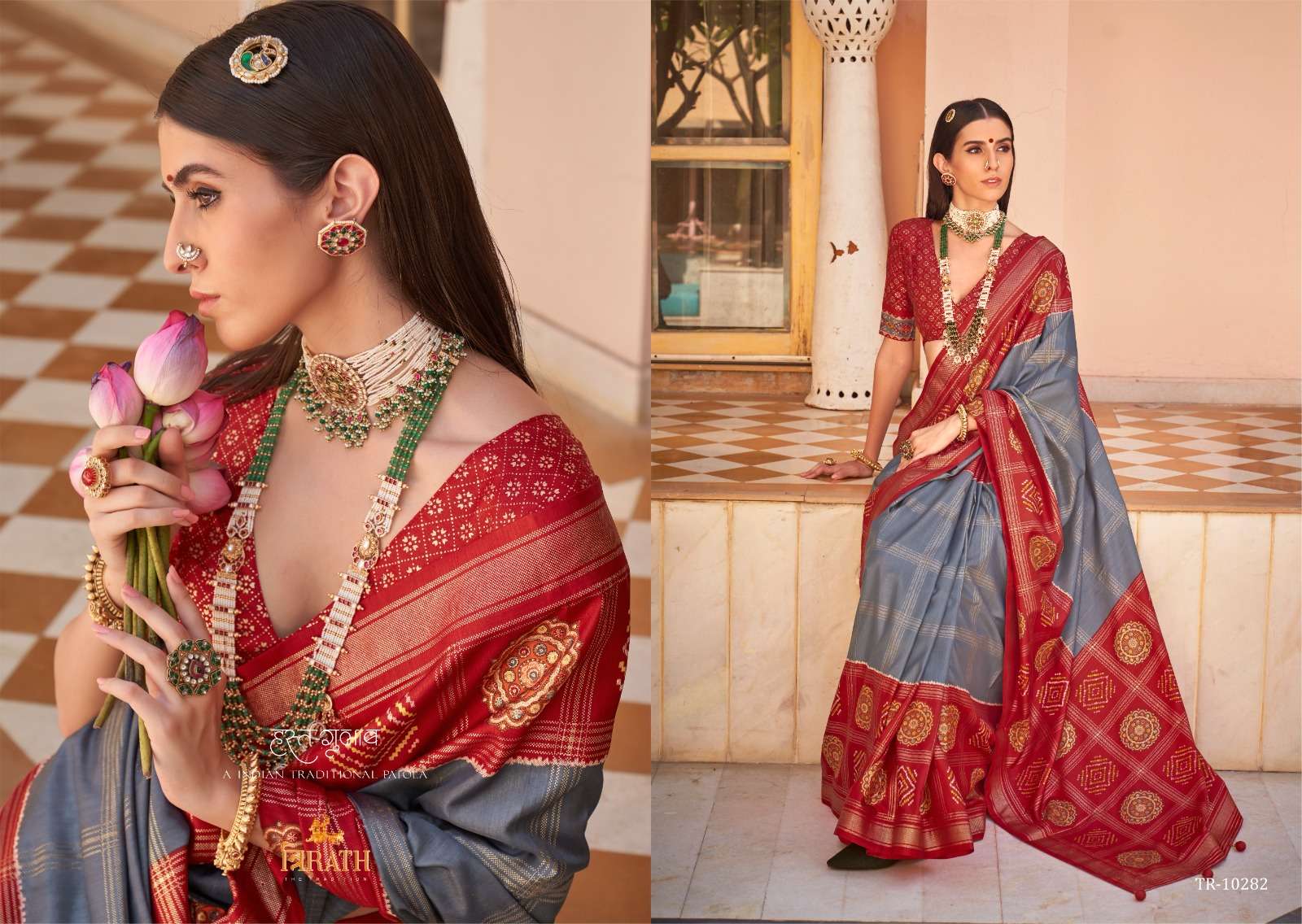 TRIRATH PRESENT GULAB PATOLA DESIGNER WEDDING WEAR SAREES CATALOG WHOLESALER AND EXPORTER IN SURAT  
