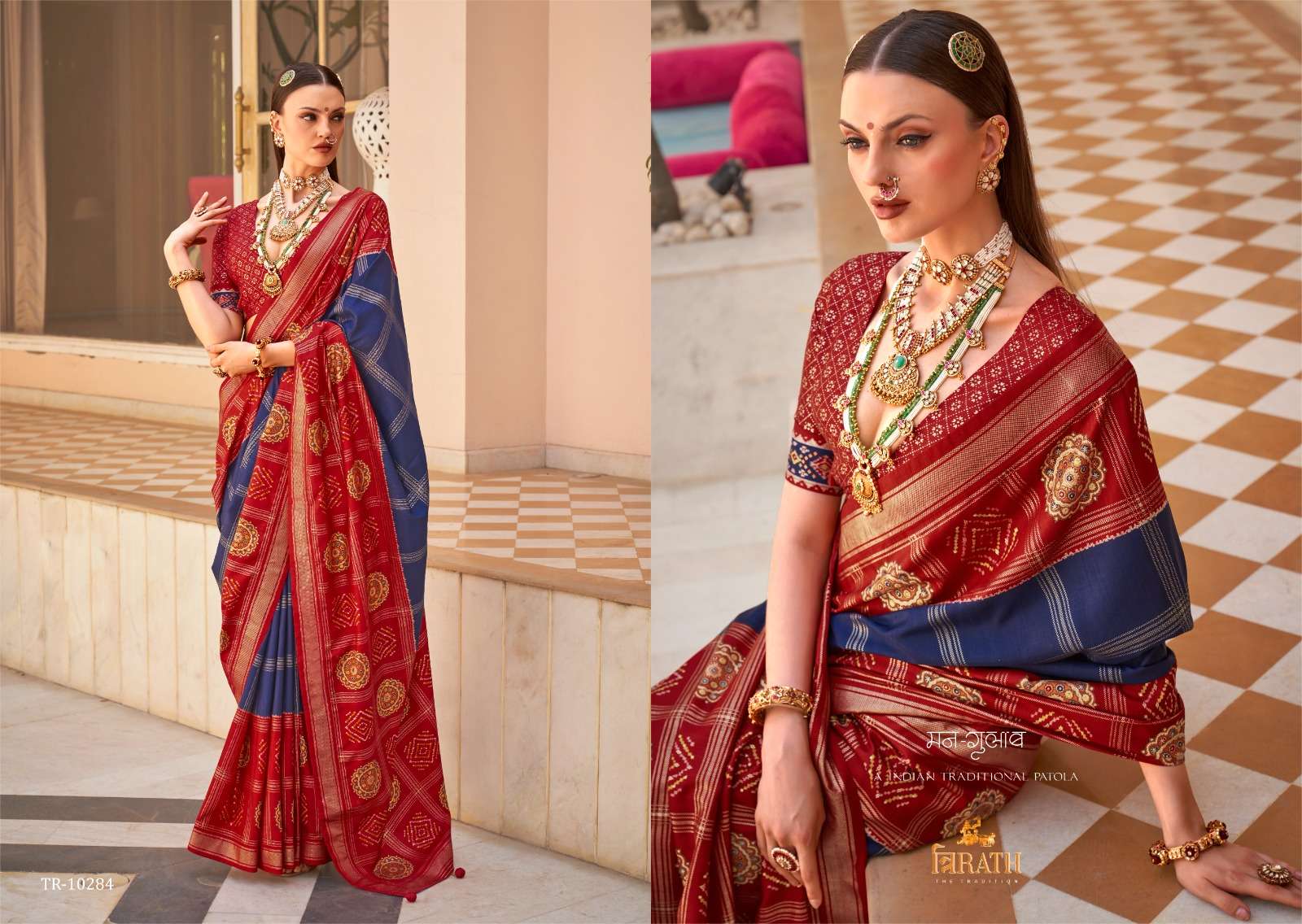TRIRATH PRESENT GULAB PATOLA DESIGNER WEDDING WEAR SAREES CATALOG WHOLESALER AND EXPORTER IN SURAT  
