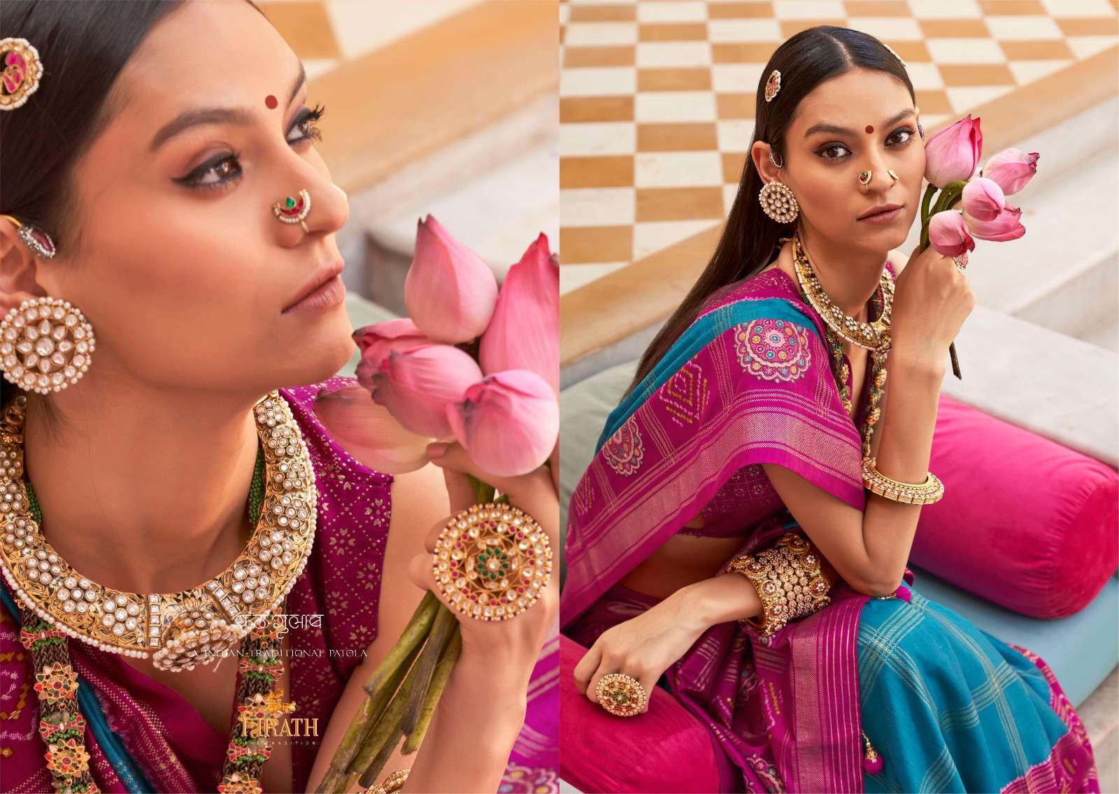 TRIRATH PRESENT GULAB PATOLA DESIGNER WEDDING WEAR SAREES CATALOG WHOLESALER AND EXPORTER IN SURAT  