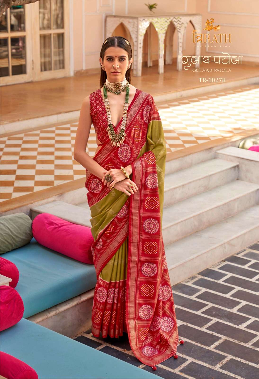 TRIRATH PRESENT GULAB PATOLA DESIGNER WEDDING WEAR SAREES CATALOG WHOLESALER AND EXPORTER IN SURAT  