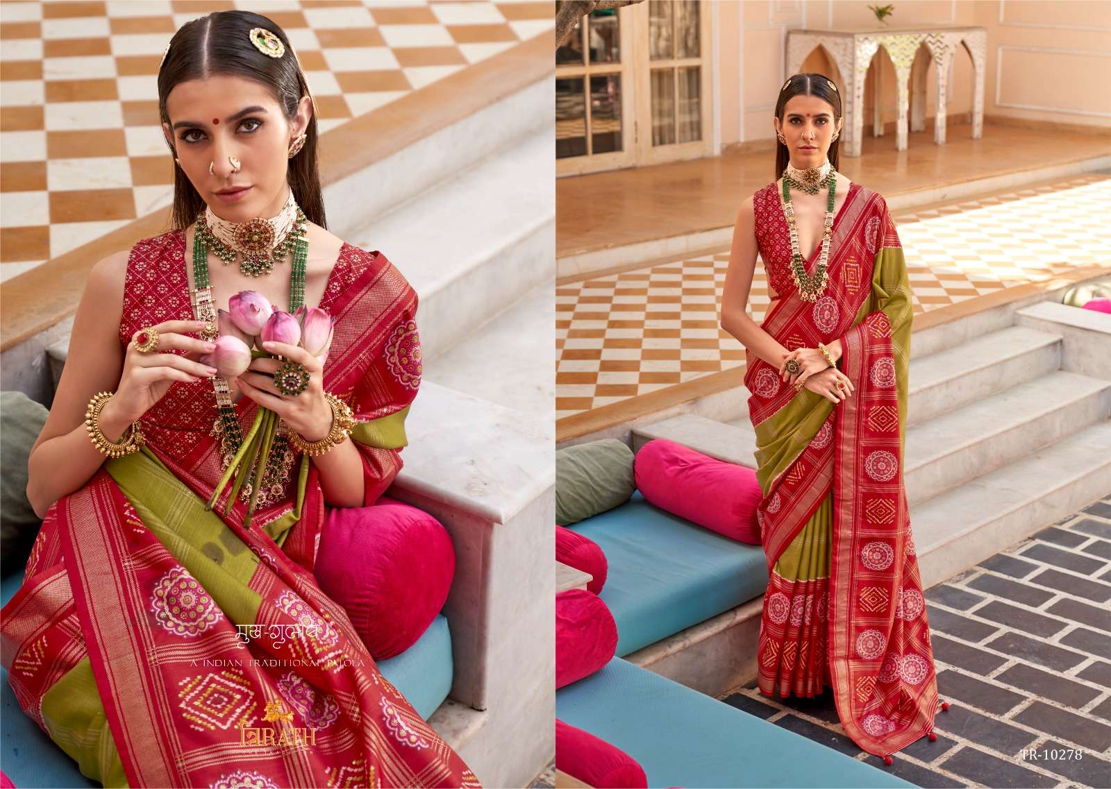 TRIRATH PRESENT GULAB PATOLA DESIGNER WEDDING WEAR SAREES CATALOG WHOLESALER AND EXPORTER IN SURAT  