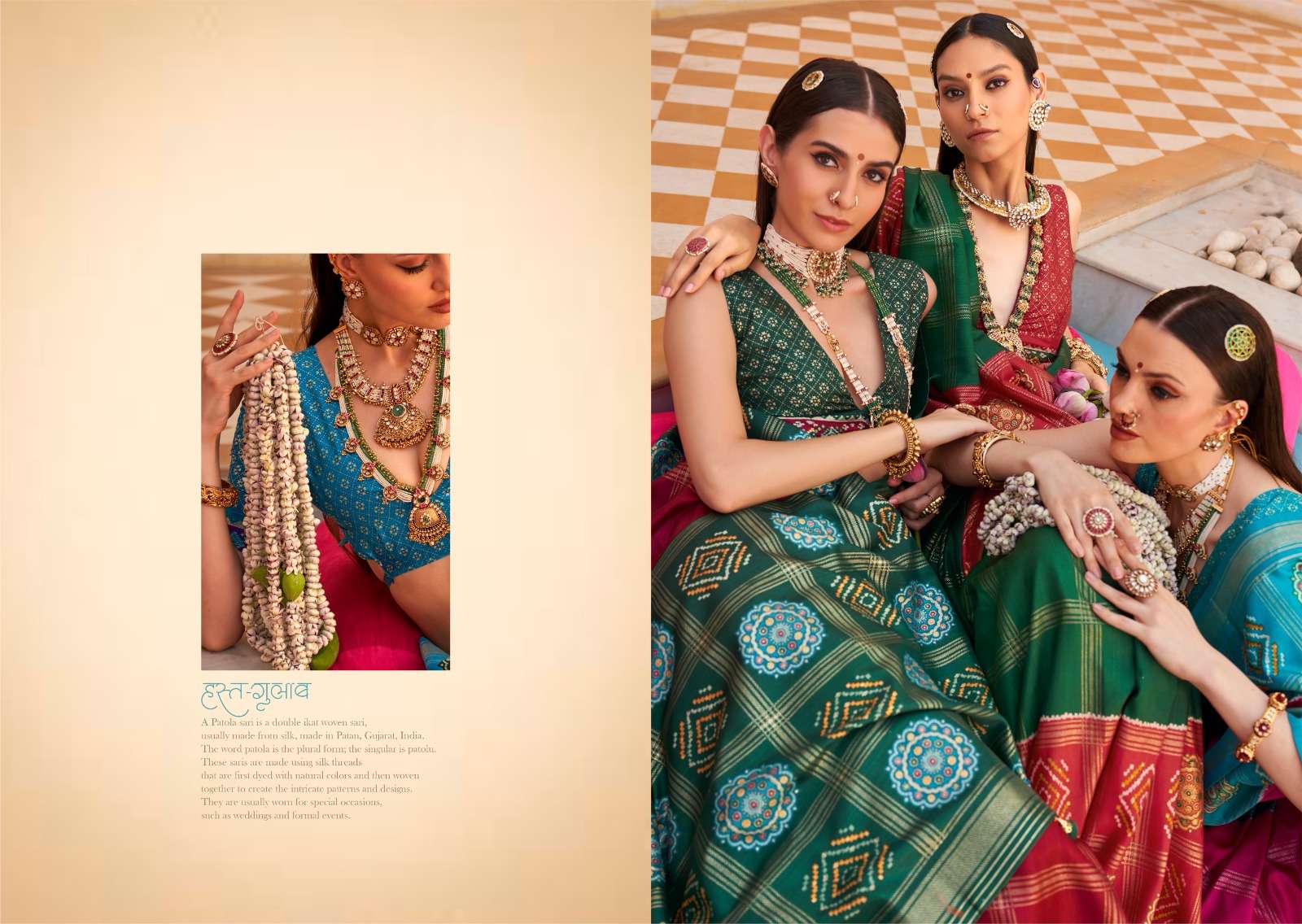 TRIRATH PRESENT GULAB PATOLA DESIGNER WEDDING WEAR SAREES CATALOG WHOLESALER AND EXPORTER IN SURAT  