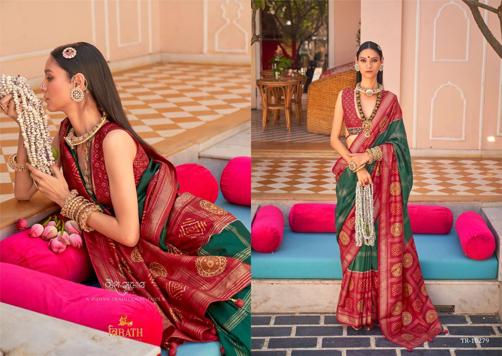 TRIRATH PRESENT GULAB PATOLA DESIGNER WEDDING WEAR SAREES CATALOG WHOLESALER AND EXPORTER IN SURAT  