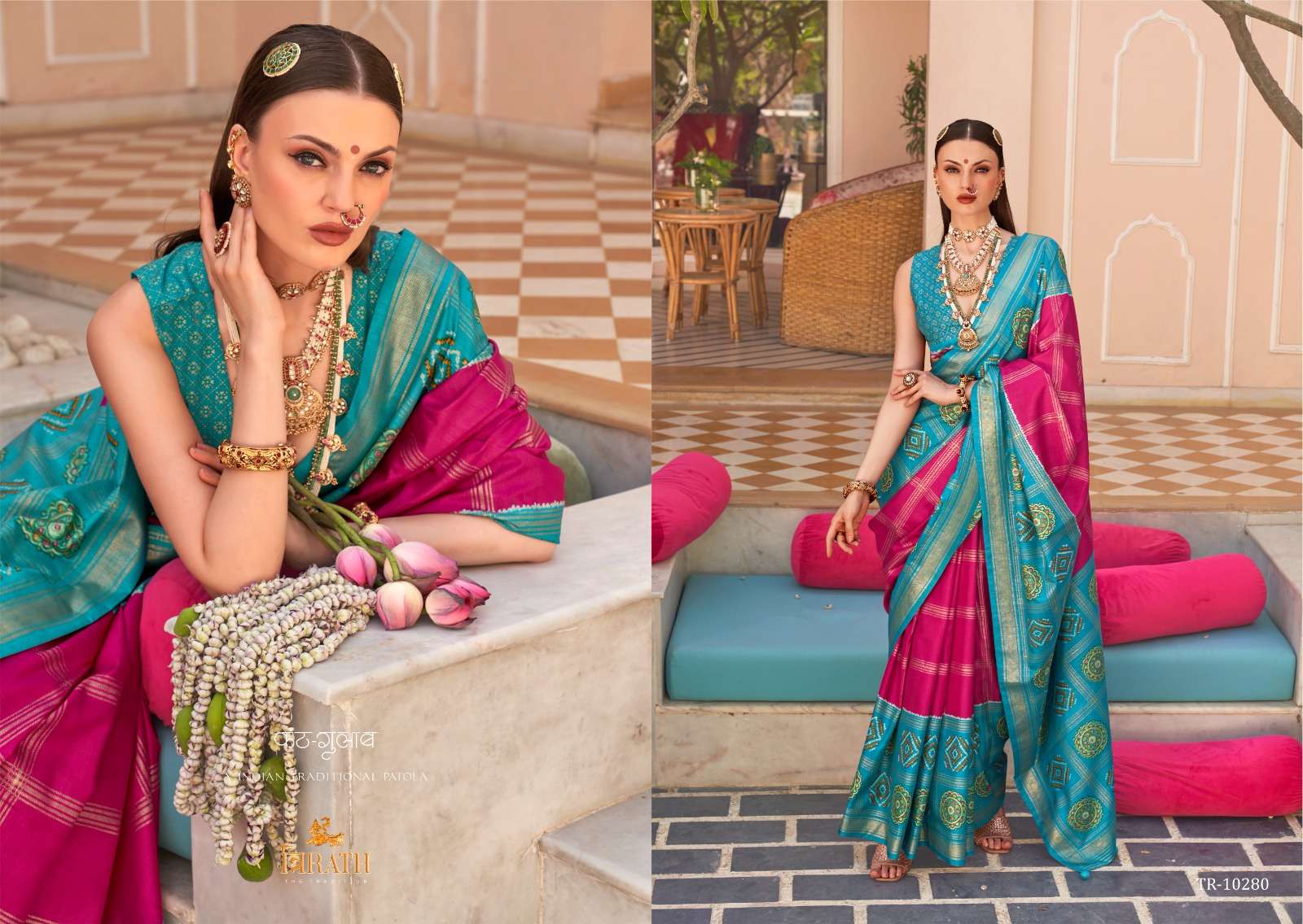 TRIRATH PRESENT GULAB PATOLA DESIGNER WEDDING WEAR SAREES CATALOG WHOLESALER AND EXPORTER IN SURAT  