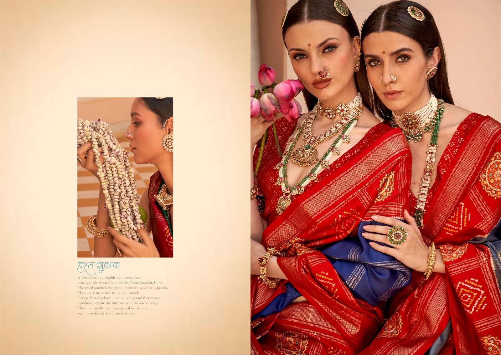 TRIRATH PRESENT GULAB PATOLA DESIGNER WEDDING WEAR SAREES CATALOG WHOLESALER AND EXPORTER IN SURAT  