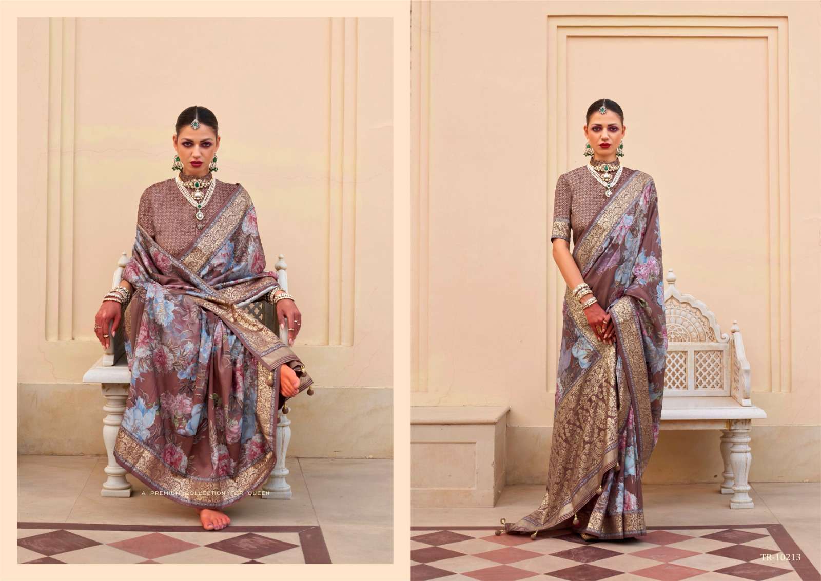 TRIRATH PRESENT SINHASAN FUNCTION WEAR UNIQUE SILK SAREES CATALOG WHOLESALER AND EXPORTER IN SURAT 