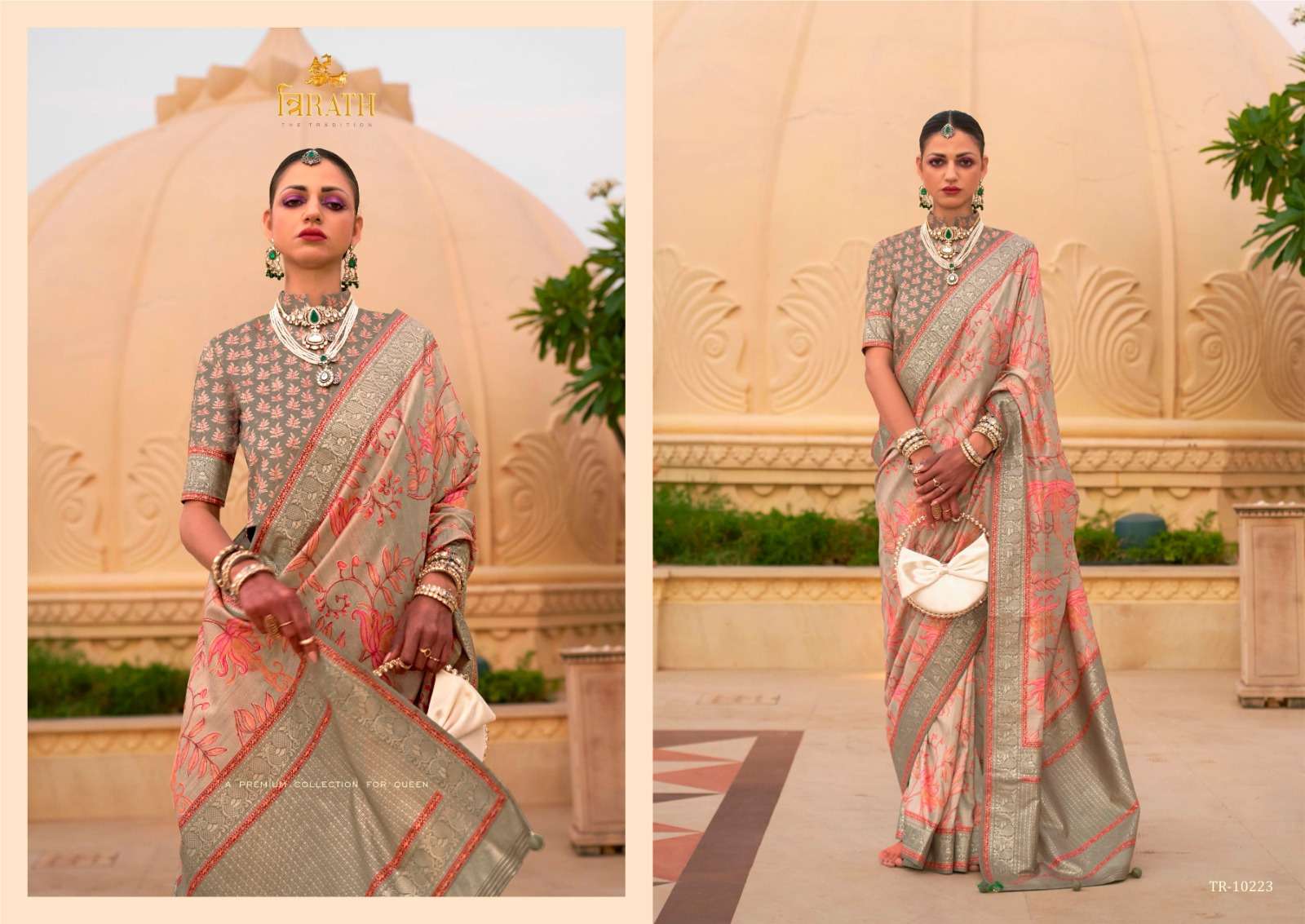 TRIRATH PRESENT SINHASAN FUNCTION WEAR UNIQUE SILK SAREES CATALOG WHOLESALER AND EXPORTER IN SURAT 