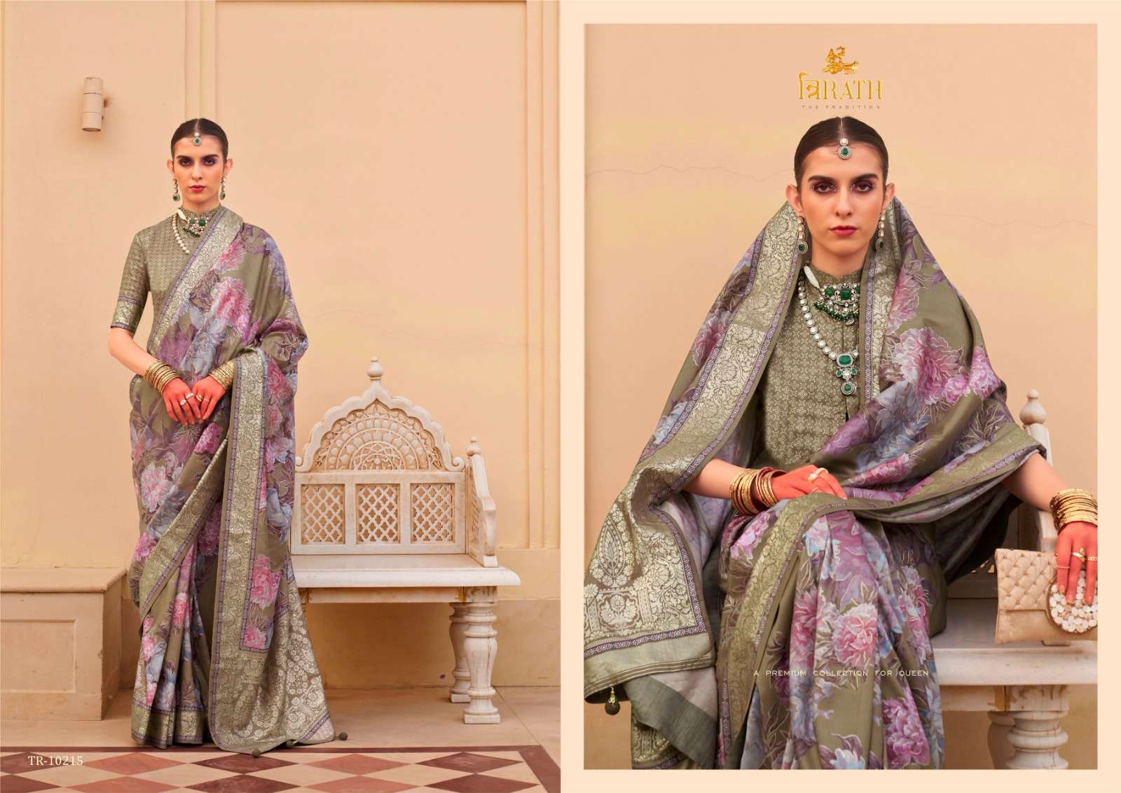 TRIRATH PRESENT SINHASAN FUNCTION WEAR UNIQUE SILK SAREES CATALOG WHOLESALER AND EXPORTER IN SURAT 