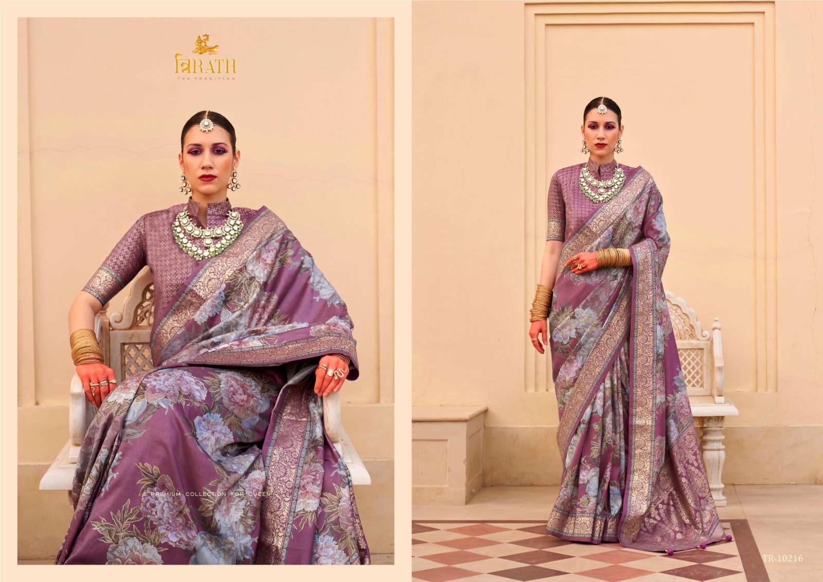 TRIRATH PRESENT SINHASAN FUNCTION WEAR UNIQUE SILK SAREES CATALOG WHOLESALER AND EXPORTER IN SURAT 