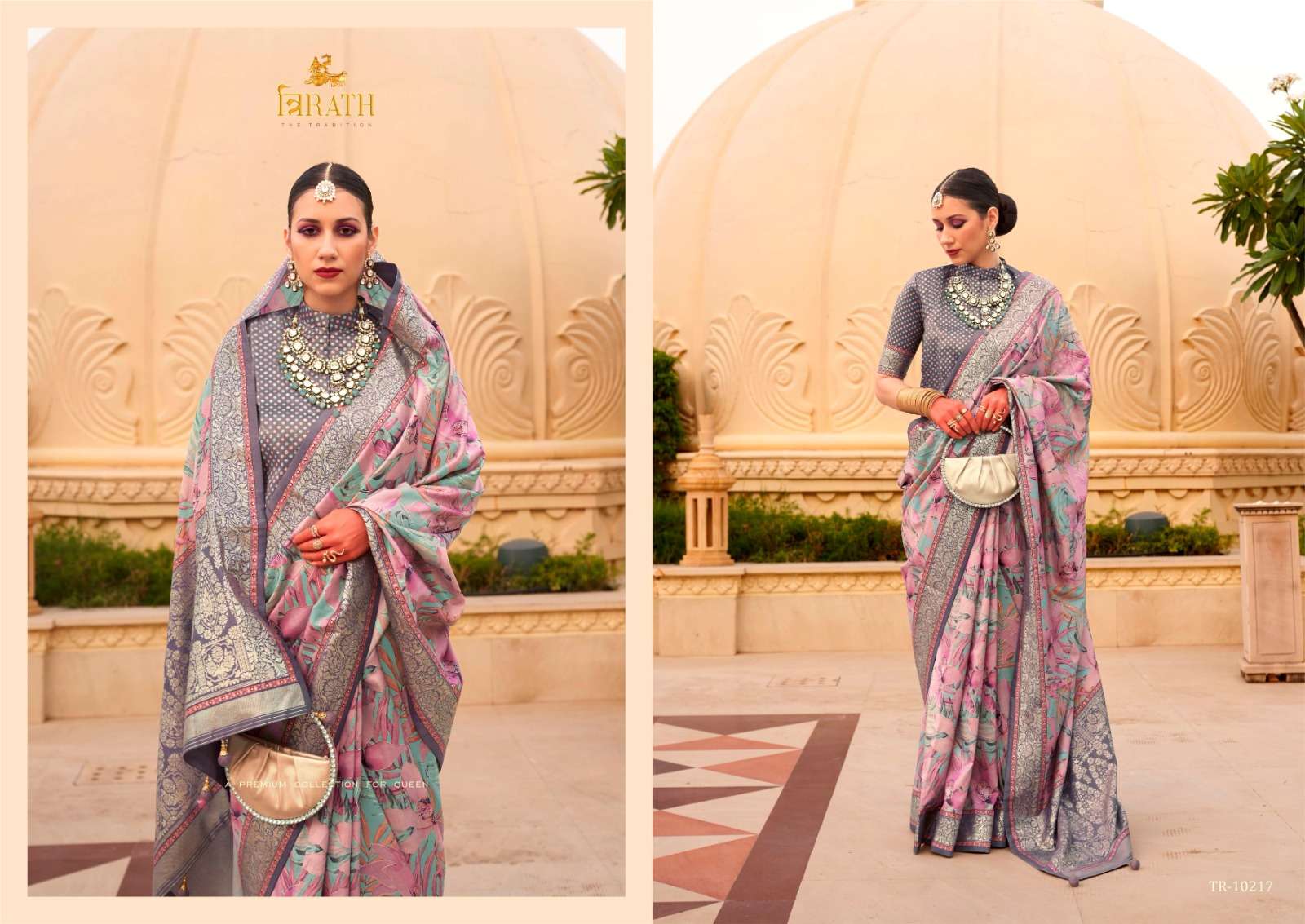 TRIRATH PRESENT SINHASAN FUNCTION WEAR UNIQUE SILK SAREES CATALOG WHOLESALER AND EXPORTER IN SURAT 