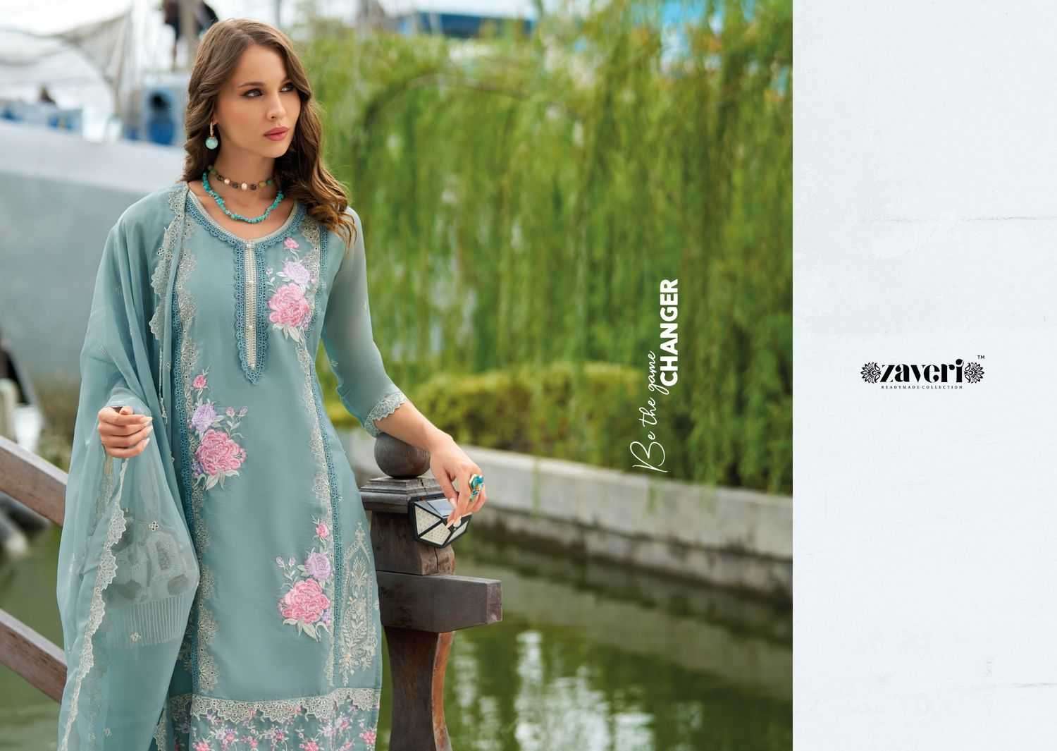 ZAVERI PRESENTS AANCHAL EMBOIDERY & MOTI WORK READYMADE ORGANZA SALWAR SUITS CATALOG WHOLESALER AND EXPORTER IN SURAT