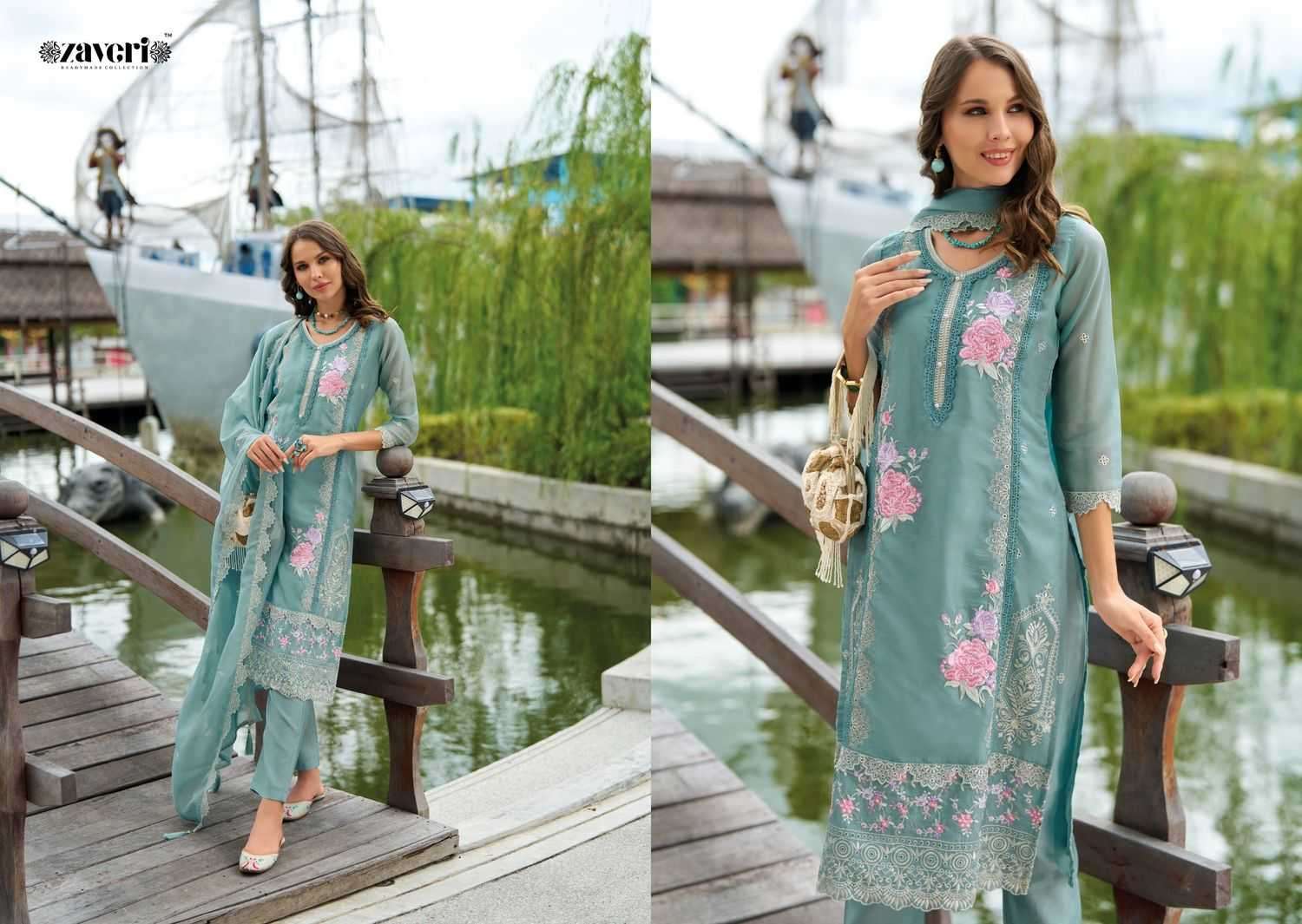 ZAVERI PRESENTS AANCHAL EMBOIDERY & MOTI WORK READYMADE ORGANZA SALWAR SUITS CATALOG WHOLESALER AND EXPORTER IN SURAT