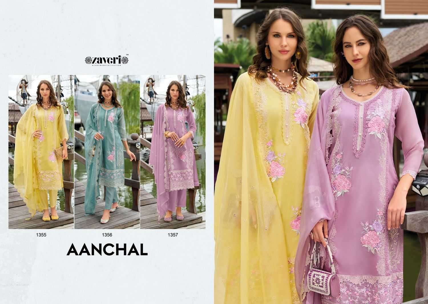 ZAVERI PRESENTS AANCHAL EMBOIDERY & MOTI WORK READYMADE ORGANZA SALWAR SUITS CATALOG WHOLESALER AND EXPORTER IN SURAT