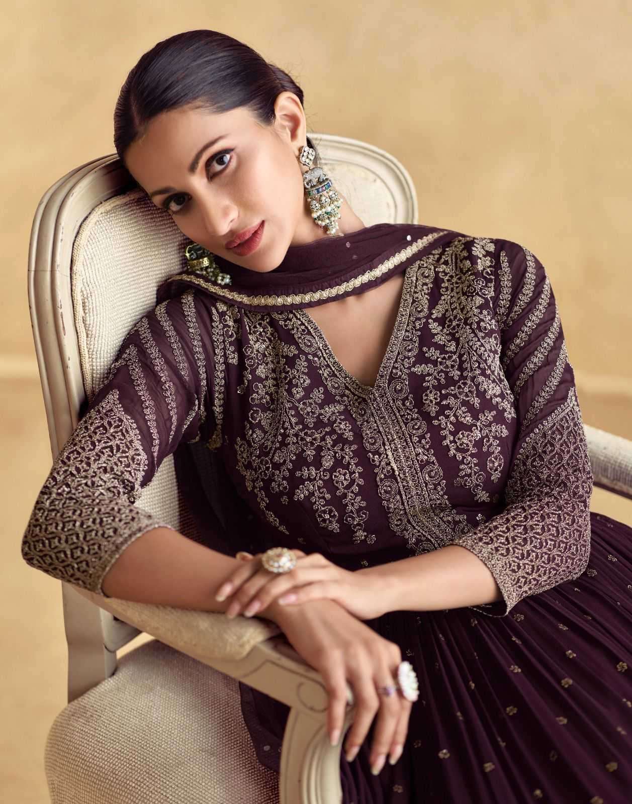 AASHIRWAD CREATION PRESENTS ALFAAZ 10095-10098 CHINNON SILK READYMADE PARTY WEAR SUITS CATALOG WHOLESALER AND EXPORTER IN SURAT