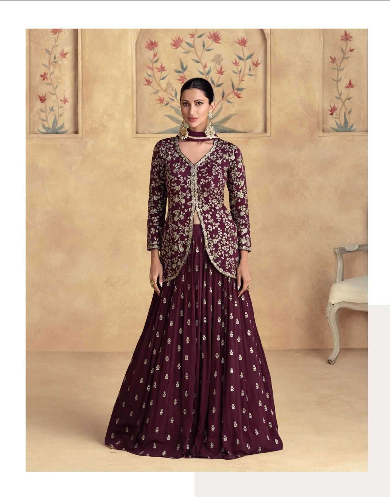 AASHIRWAD CREATION PRESENTS ALFAAZ 10095-10098 CHINNON SILK READYMADE PARTY WEAR SUITS CATALOG WHOLESALER AND EXPORTER IN SURAT