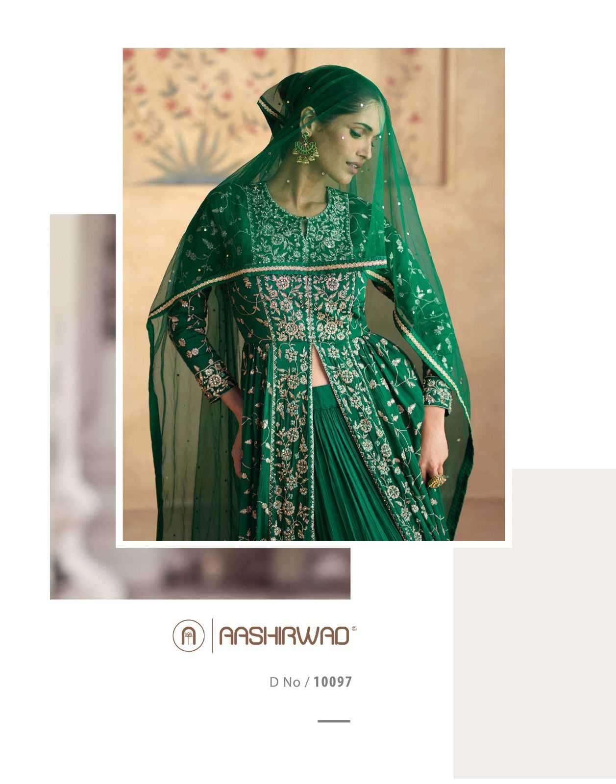 AASHIRWAD CREATION PRESENTS ALFAAZ 10095-10098 CHINNON SILK READYMADE PARTY WEAR SUITS CATALOG WHOLESALER AND EXPORTER IN SURAT