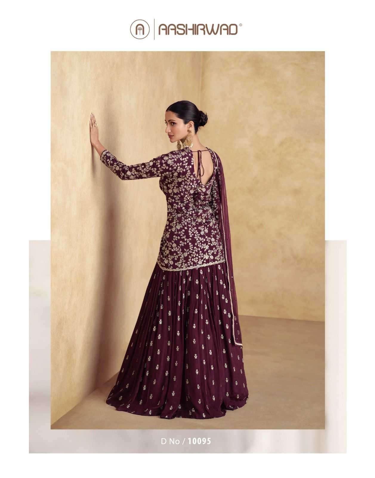 AASHIRWAD CREATION PRESENTS ALFAAZ 10095-10098 CHINNON SILK READYMADE PARTY WEAR SUITS CATALOG WHOLESALER AND EXPORTER IN SURAT