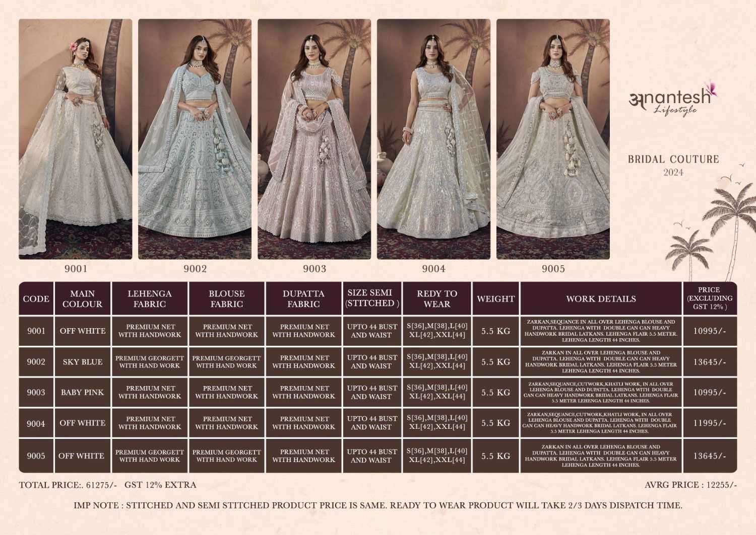 ANANTESH LIFESTYLE PRESENTS BRIDE COUTURE 2024 FULL STITCH ENGAGEMENT LEHENGAS CATALOG WHOLESALER AND EXPORTER 