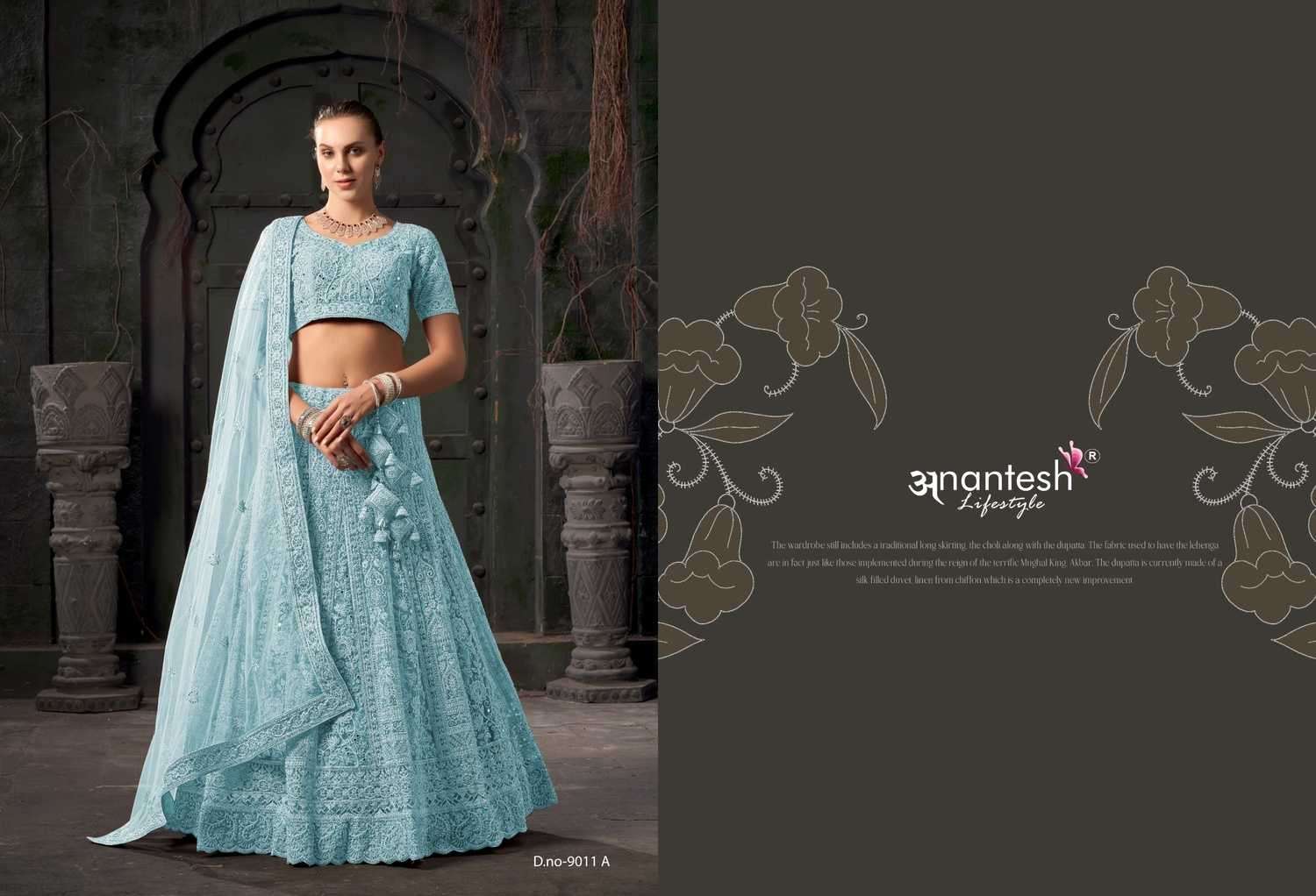 ANANTESH LIFESTYLE PRESENTS BRIDLE COUTURE VOL-3 9011 ZARKANS MIRROR FULL STITCH BRIDAL CHANIYA CHOLI CATALOG WHOLESALER AND EXPORTER IN SURAT