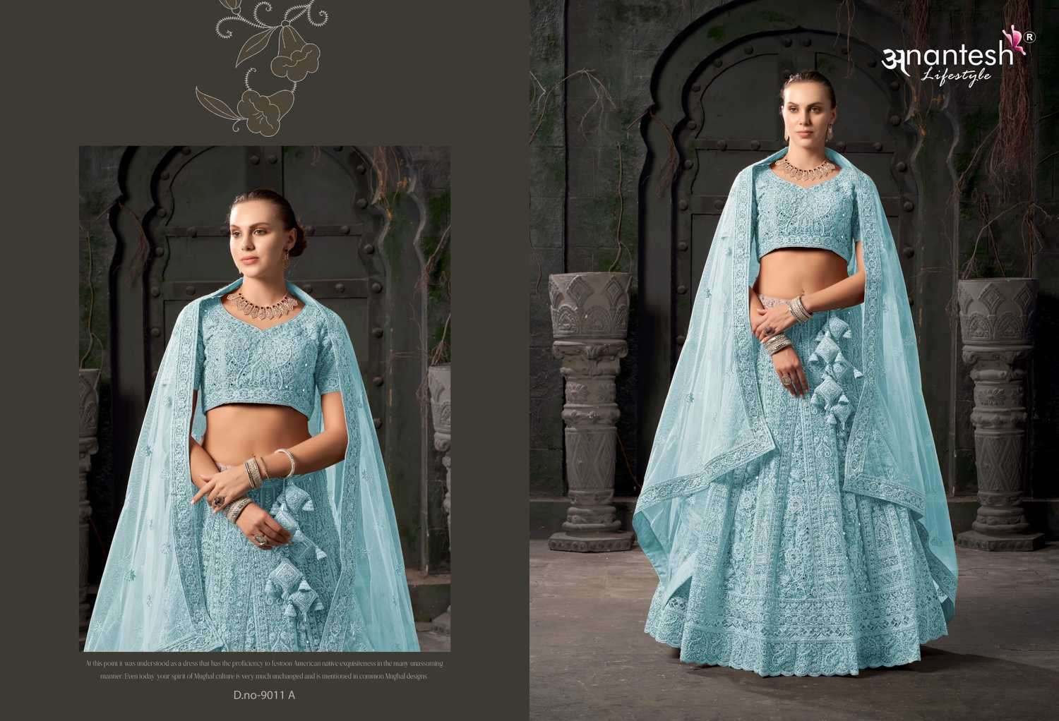 ANANTESH LIFESTYLE PRESENTS BRIDLE COUTURE VOL-3 9011 ZARKANS MIRROR FULL STITCH BRIDAL CHANIYA CHOLI CATALOG WHOLESALER AND EXPORTER IN SURAT