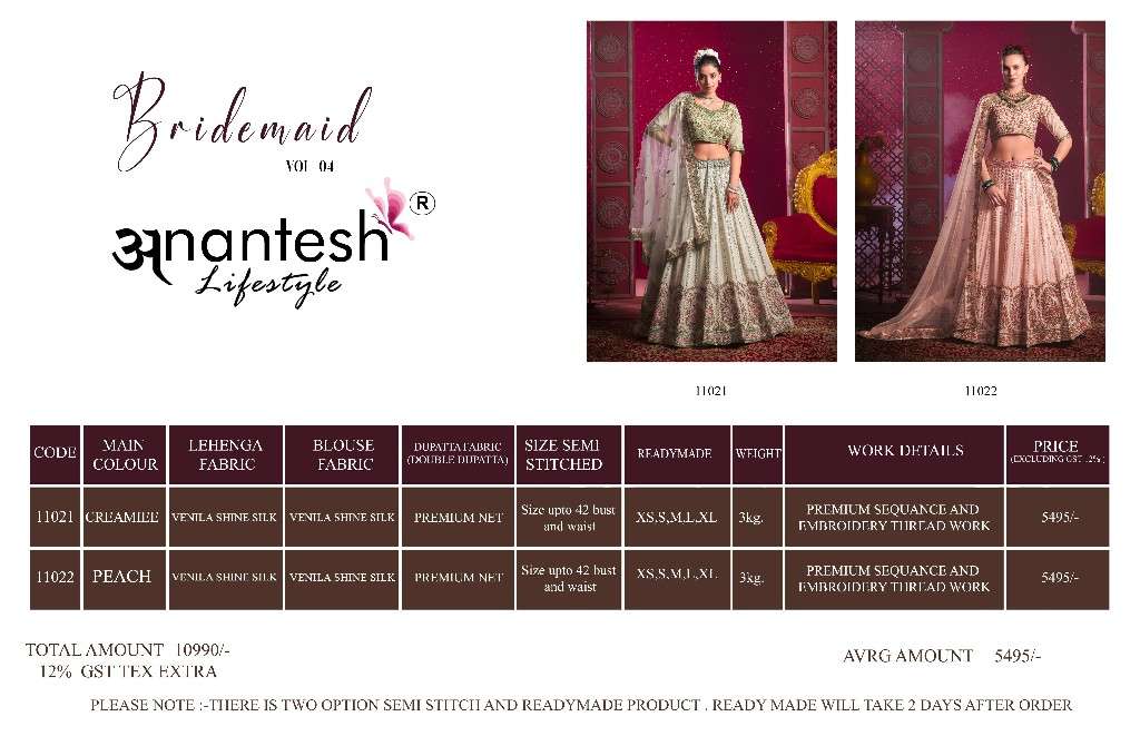 Anantesh Presents Bridemaid Vol-4 Wholesale Designer Lehengas Collection Catalog Wholesaler And Exporter 