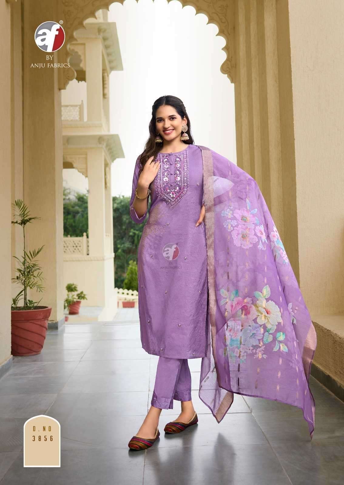 ANJU FAB ORESENTS MAYRA VOL-5 BLENDED SHIMMER HANDWORK READYMADE CLASSIC 3PCS DRESS CATALOG WHOLESALER AND EXPORTER 
