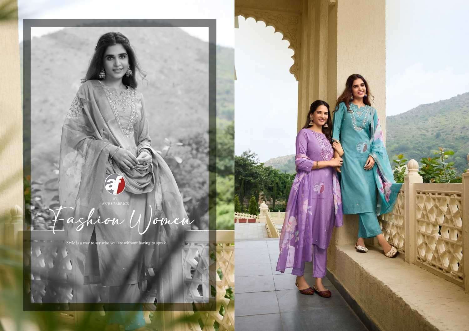 ANJU FAB ORESENTS MAYRA VOL-5 BLENDED SHIMMER HANDWORK READYMADE CLASSIC 3PCS DRESS CATALOG WHOLESALER AND EXPORTER 