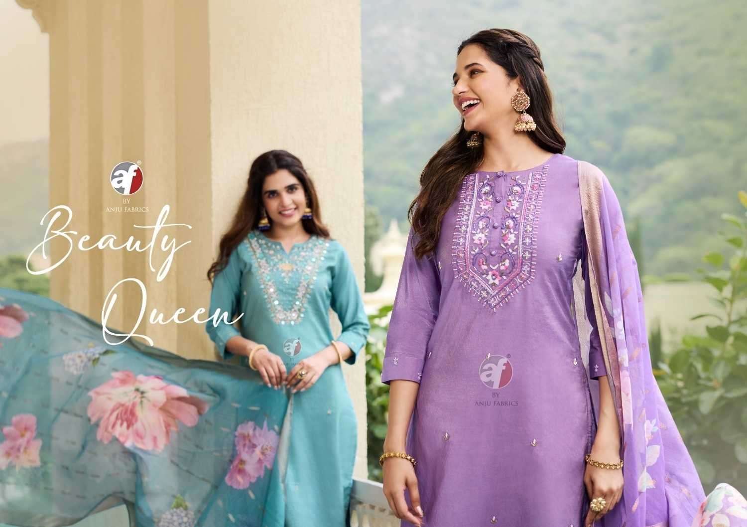 ANJU FAB ORESENTS MAYRA VOL-5 BLENDED SHIMMER HANDWORK READYMADE CLASSIC 3PCS DRESS CATALOG WHOLESALER AND EXPORTER 