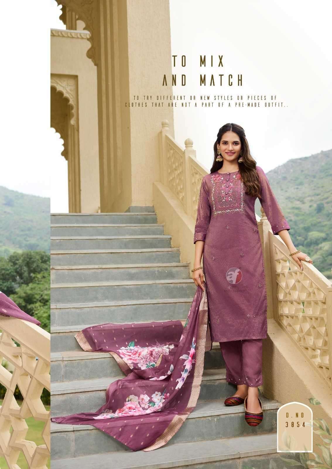 ANJU FAB ORESENTS MAYRA VOL-5 BLENDED SHIMMER HANDWORK READYMADE CLASSIC 3PCS DRESS CATALOG WHOLESALER AND EXPORTER 