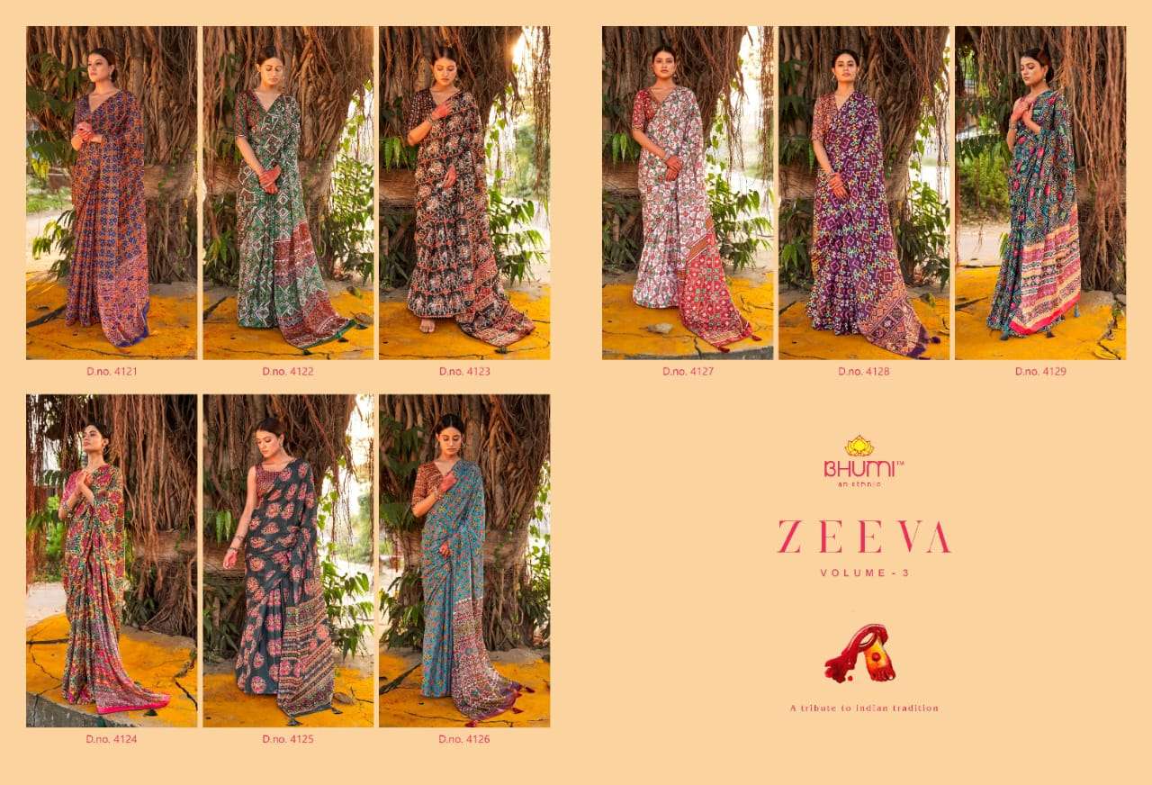 BHUMI PRESENTS ZEEVA VOL-3 FANCY CHINON PATOLA SAREES CATALOG WHOLESALER AND EXPORTER IN SURAT